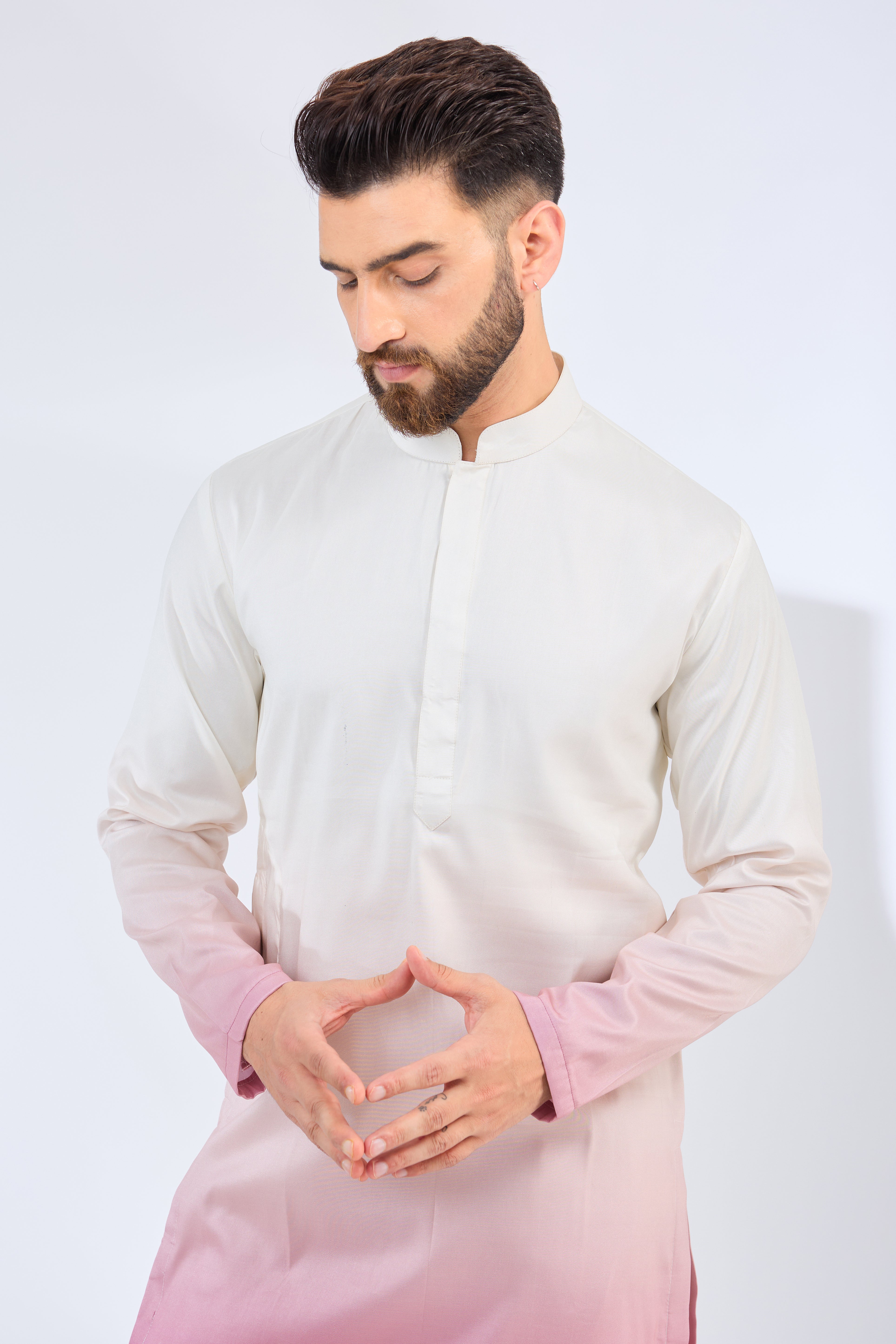 white-fuschia pink ombre shaded kurta - kasbahmen