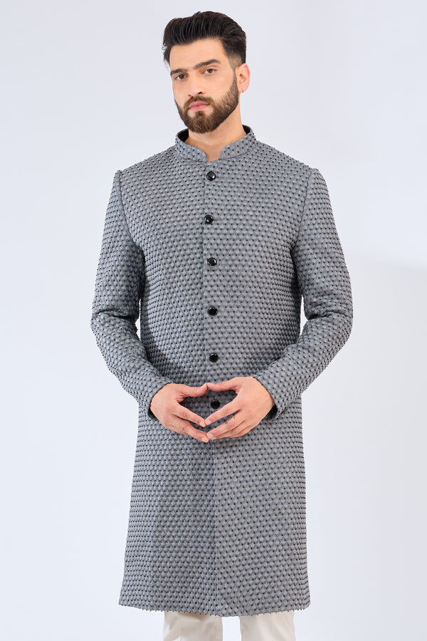 grey silk sherwani with cut dana work - kasbahmen