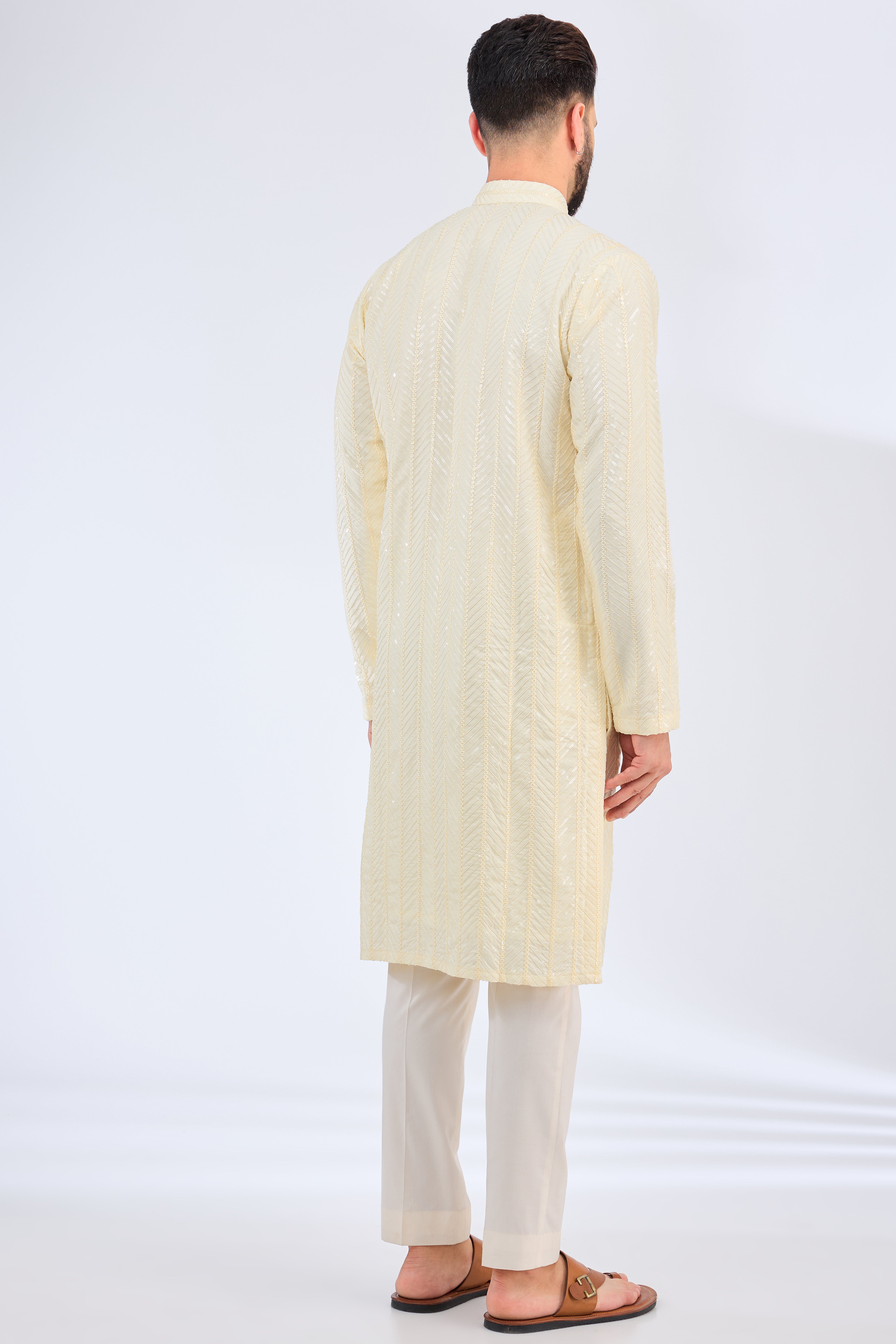 ivory cream sequined kurta - kasbahmen