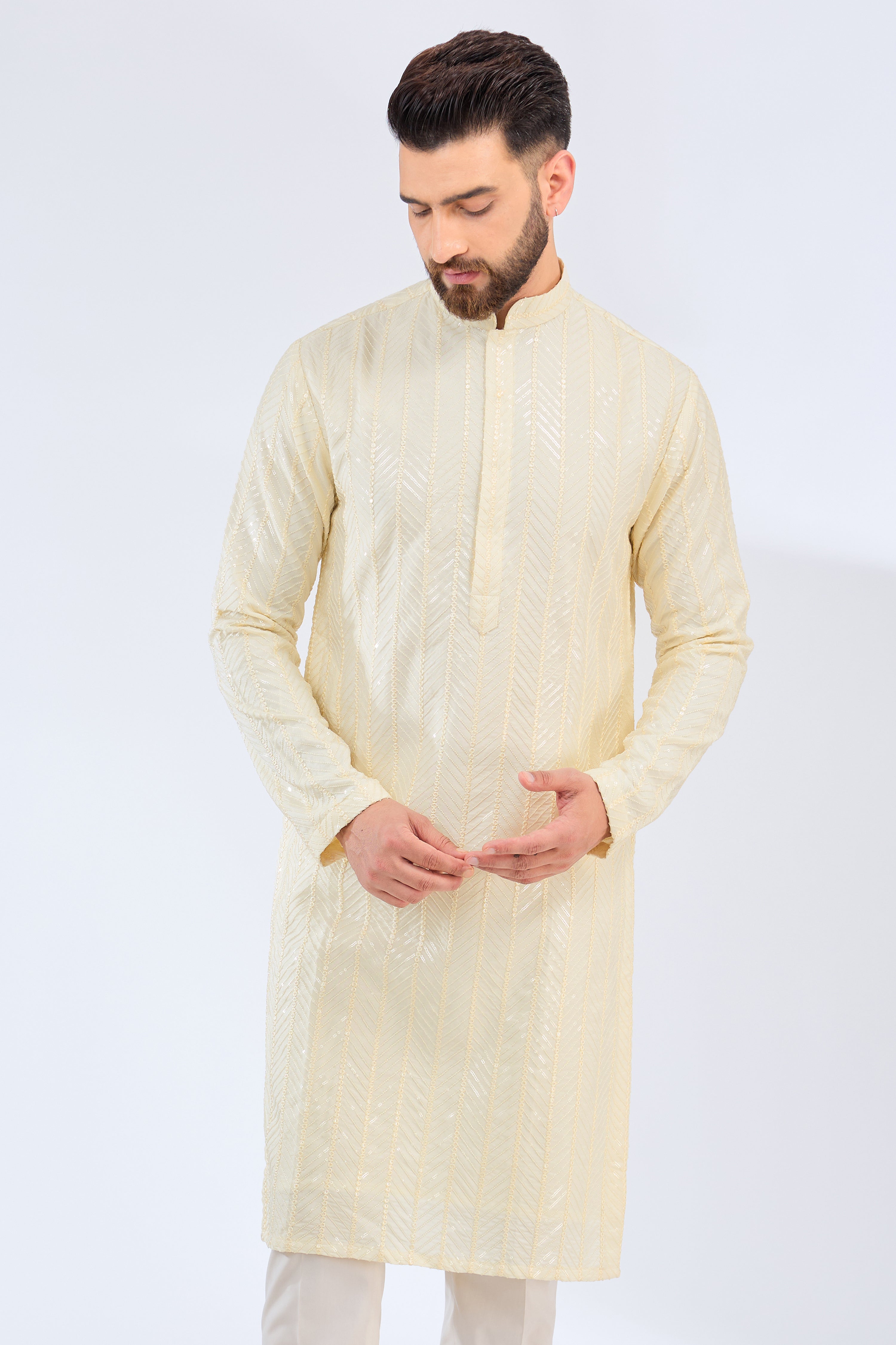 ivory cream sequined kurta - kasbahmen