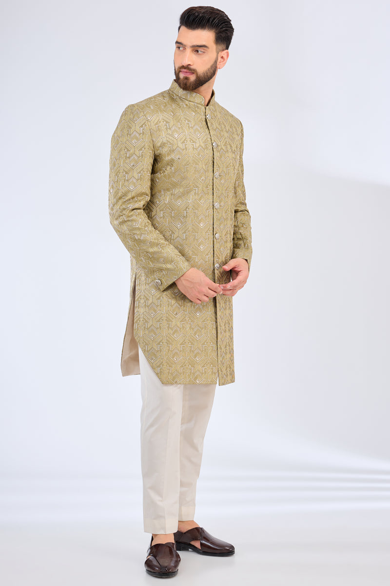 mehndi green royal cut sherwani - kasbahmen