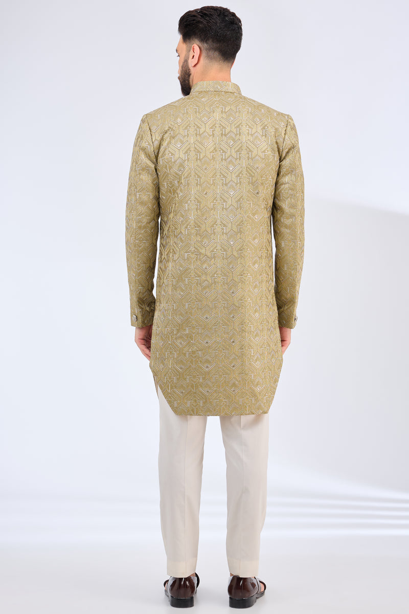 mehndi green royal cut sherwani - kasbahmen