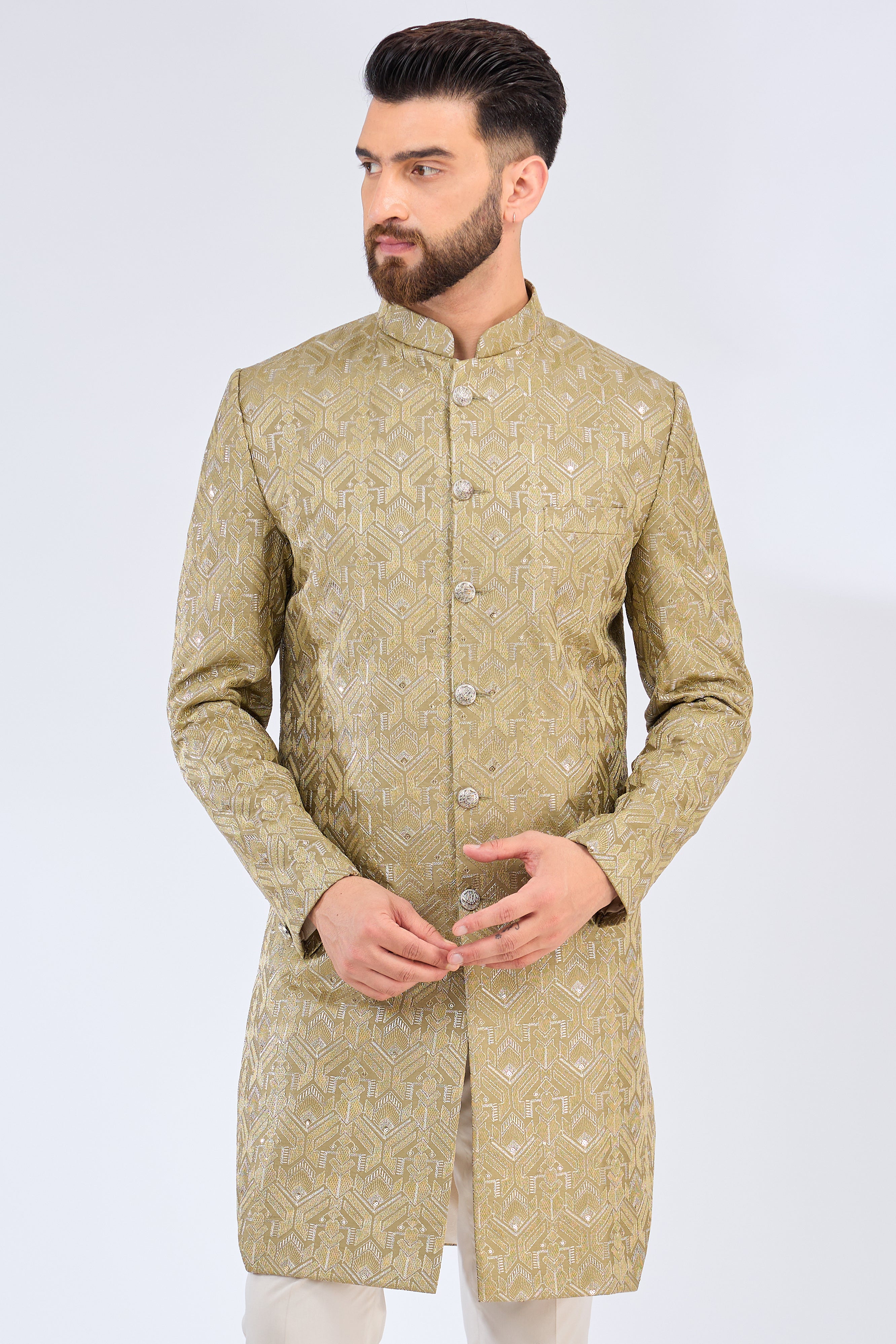 mehndi green royal cut sherwani - kasbahmen