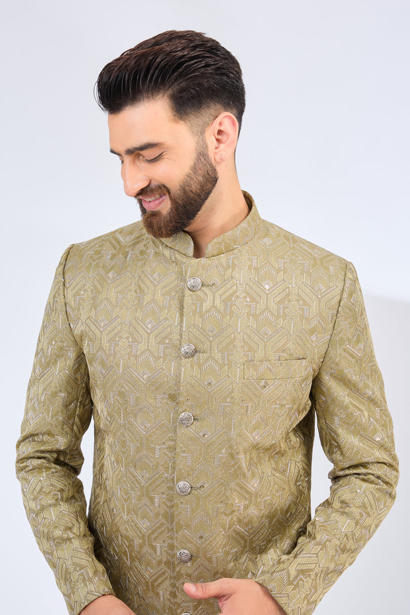 mehndi green royal cut sherwani - kasbahmen