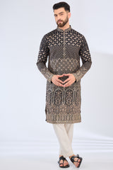 black kurta featuring detailed zari work - kasbahmen