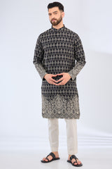 black kurta featuring detailed zari work - kasbahmen