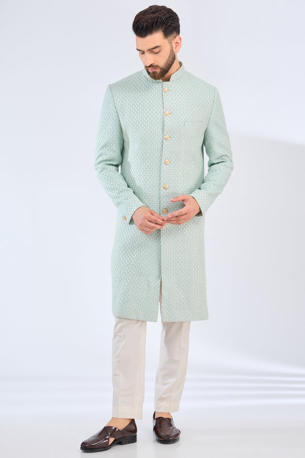 sea green thread work sherwani - kasbahmen