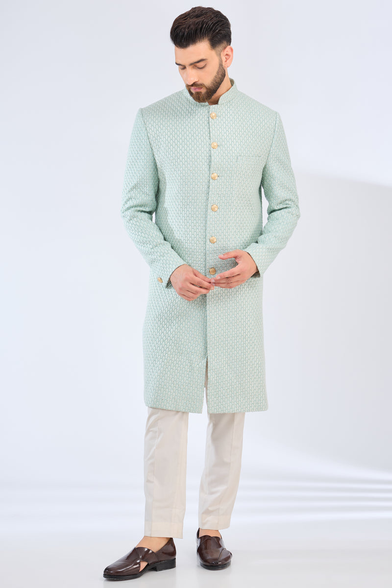 sea green thread work sherwani - kasbahmen