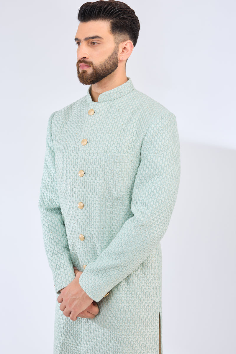 sea green thread work sherwani - kasbahmen