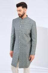 slate grey royal cut silk sherwani - kasbahmen