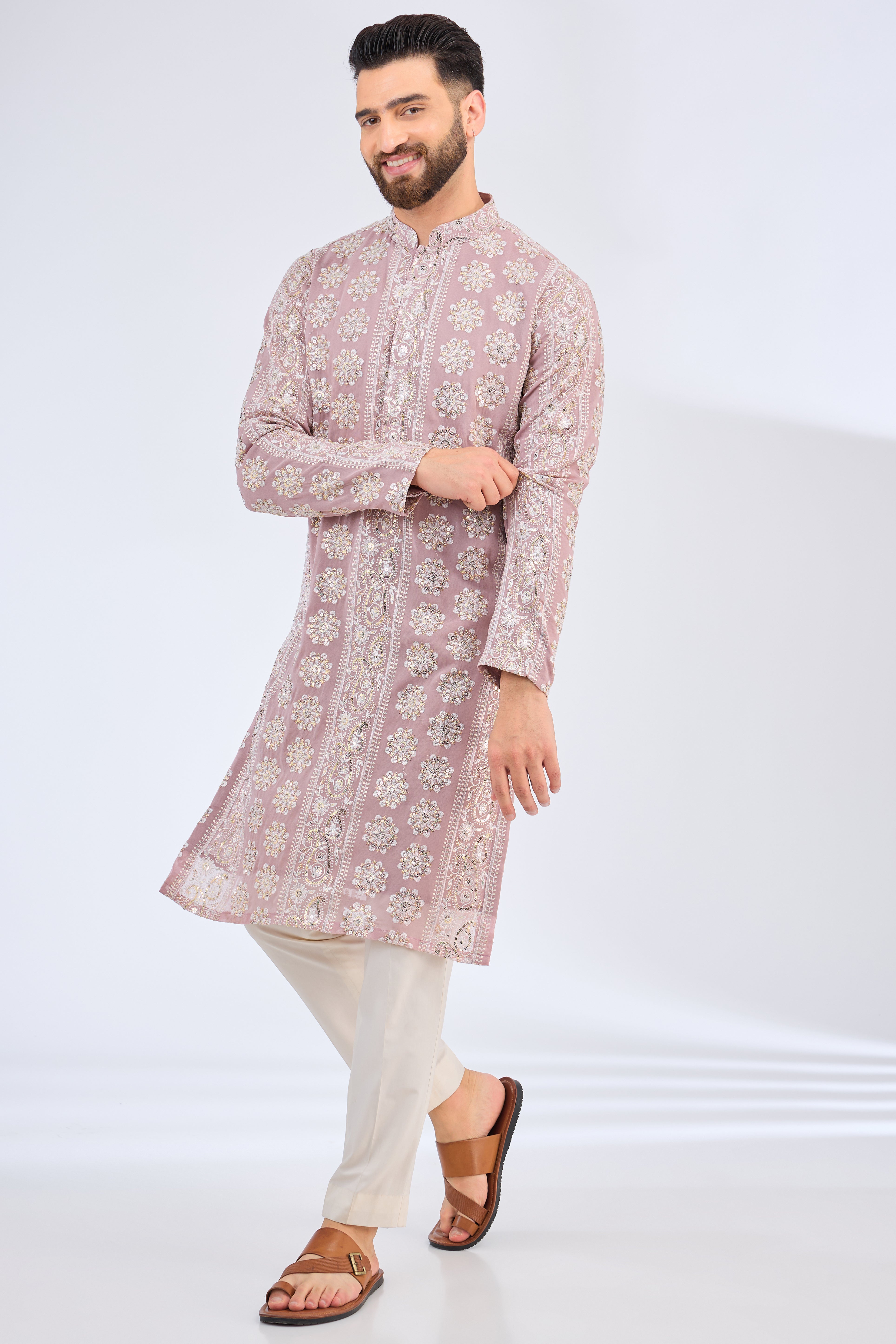 purple chikankari kurta with intricate paisley embroidery - kasbahmen