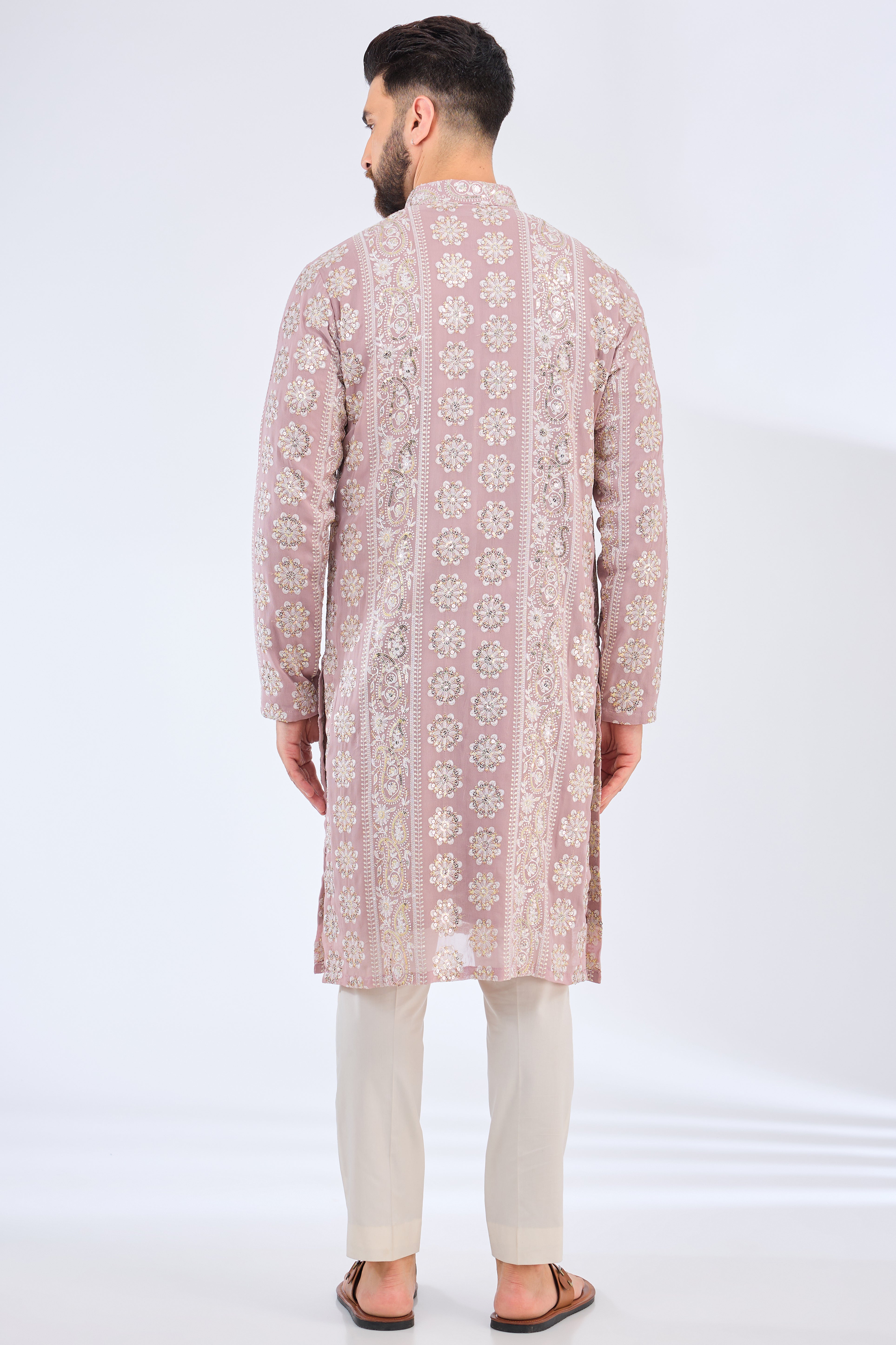 purple chikankari kurta with intricate paisley embroidery - kasbahmen