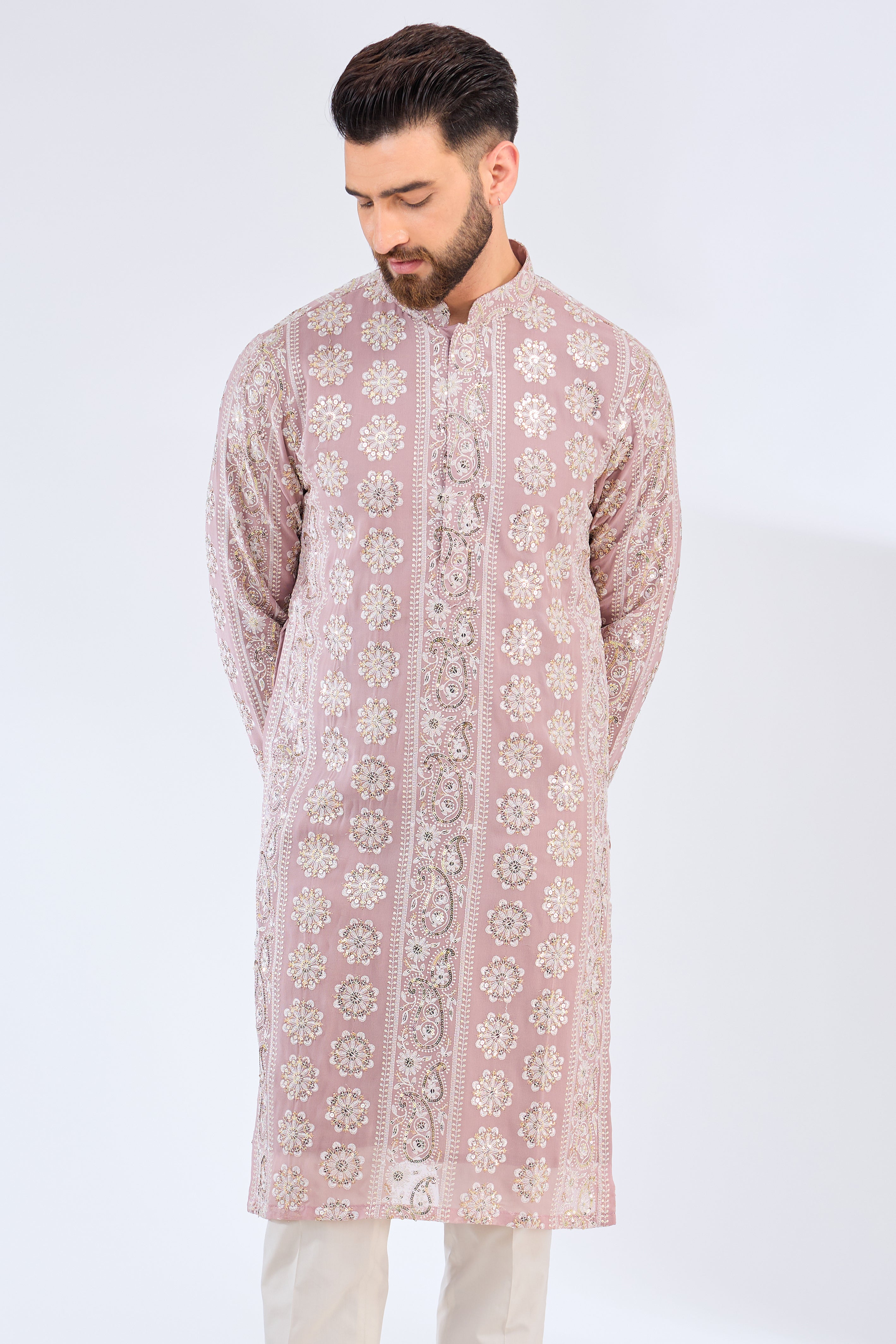 purple chikankari kurta with intricate paisley embroidery - kasbahmen