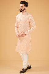 Pink Chikankari kurta with ivory thread-work. - kasbahmen