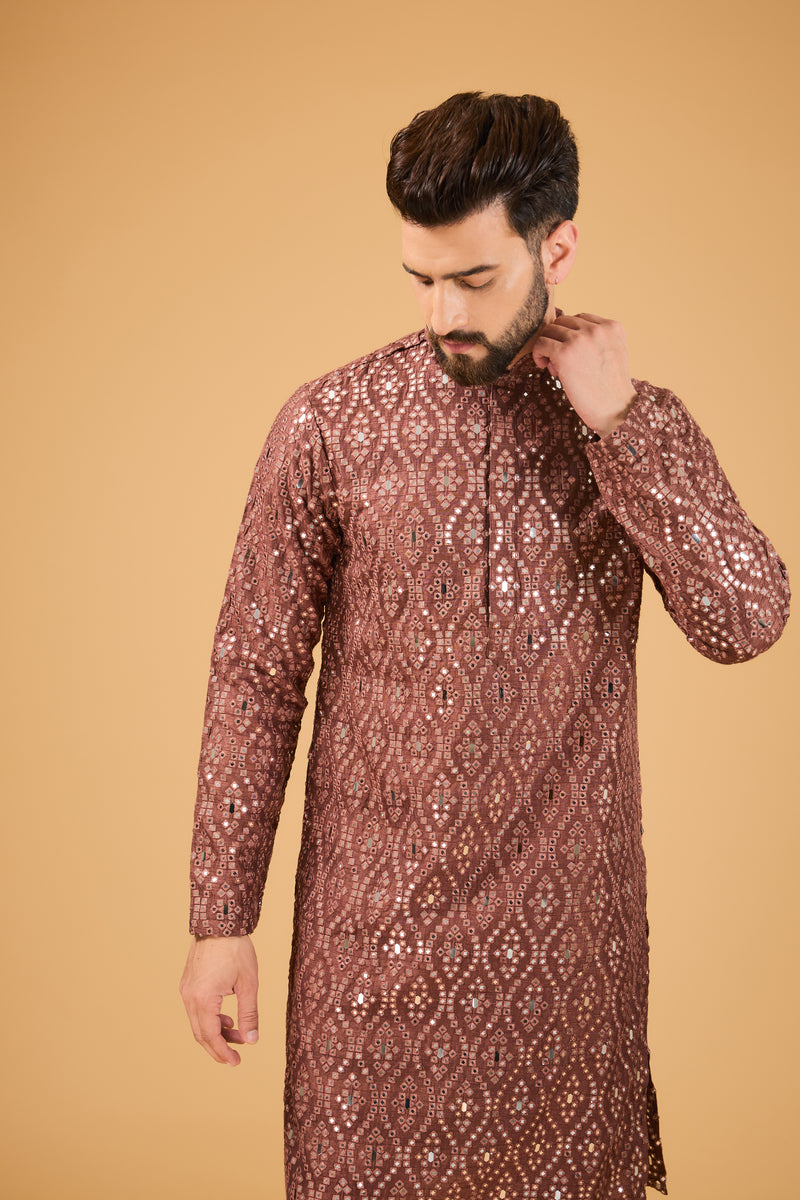 signature mauve taupe mirror work kurta - kasbahmen