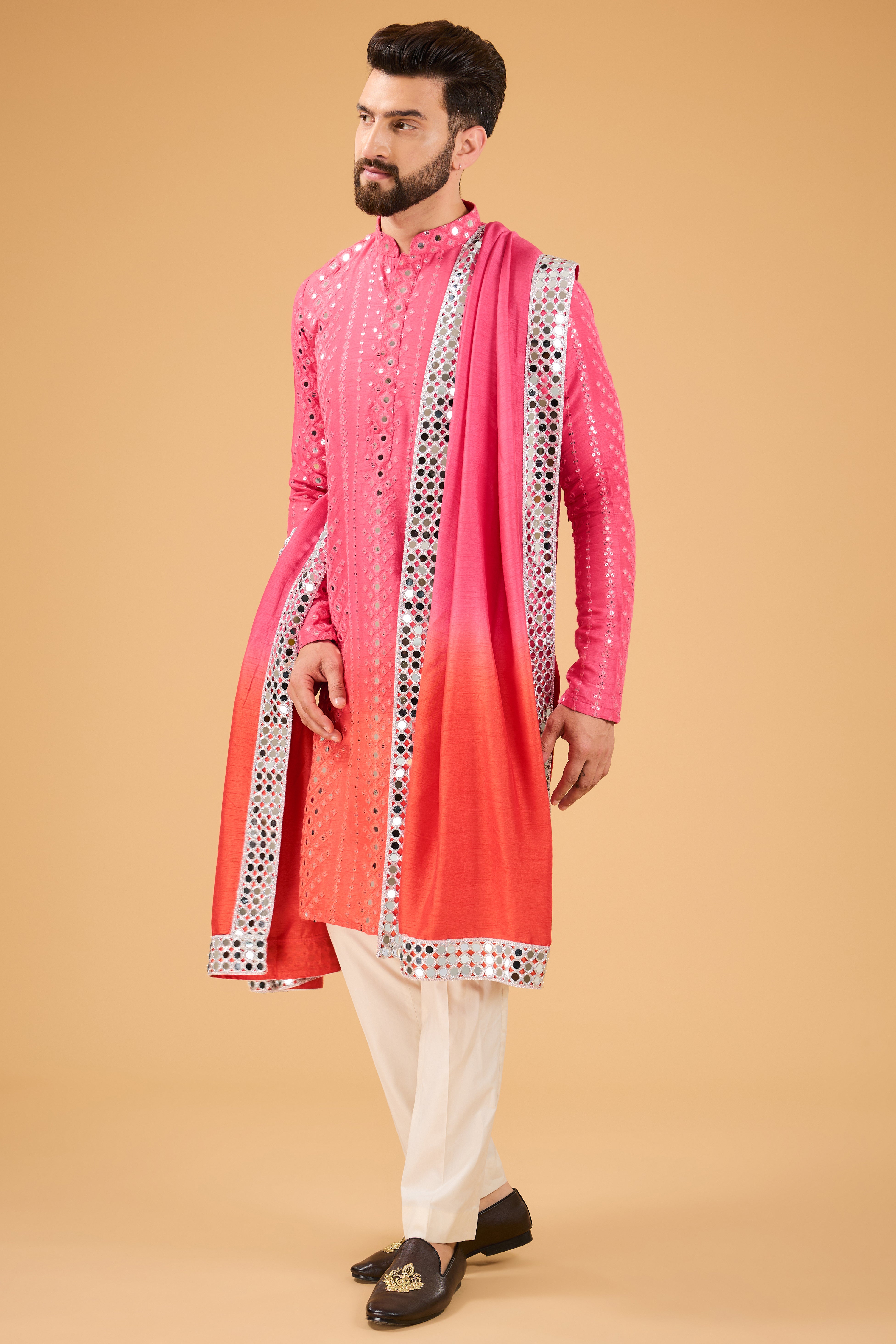 Signature ombre shaded kurta with Ombre shaded stole - kasbahmen