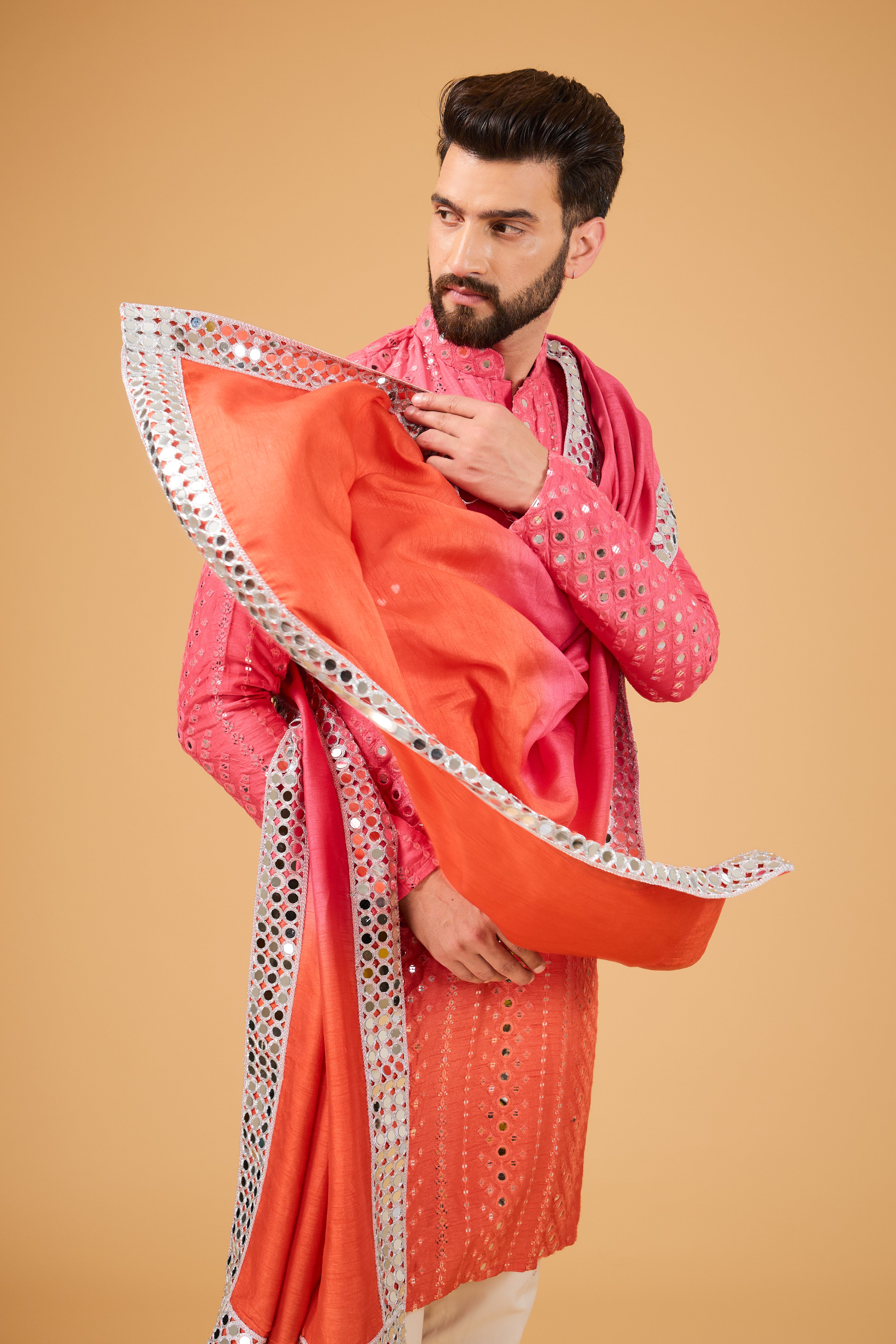 Signature ombre shaded kurta with Ombre shaded stole - kasbahmen