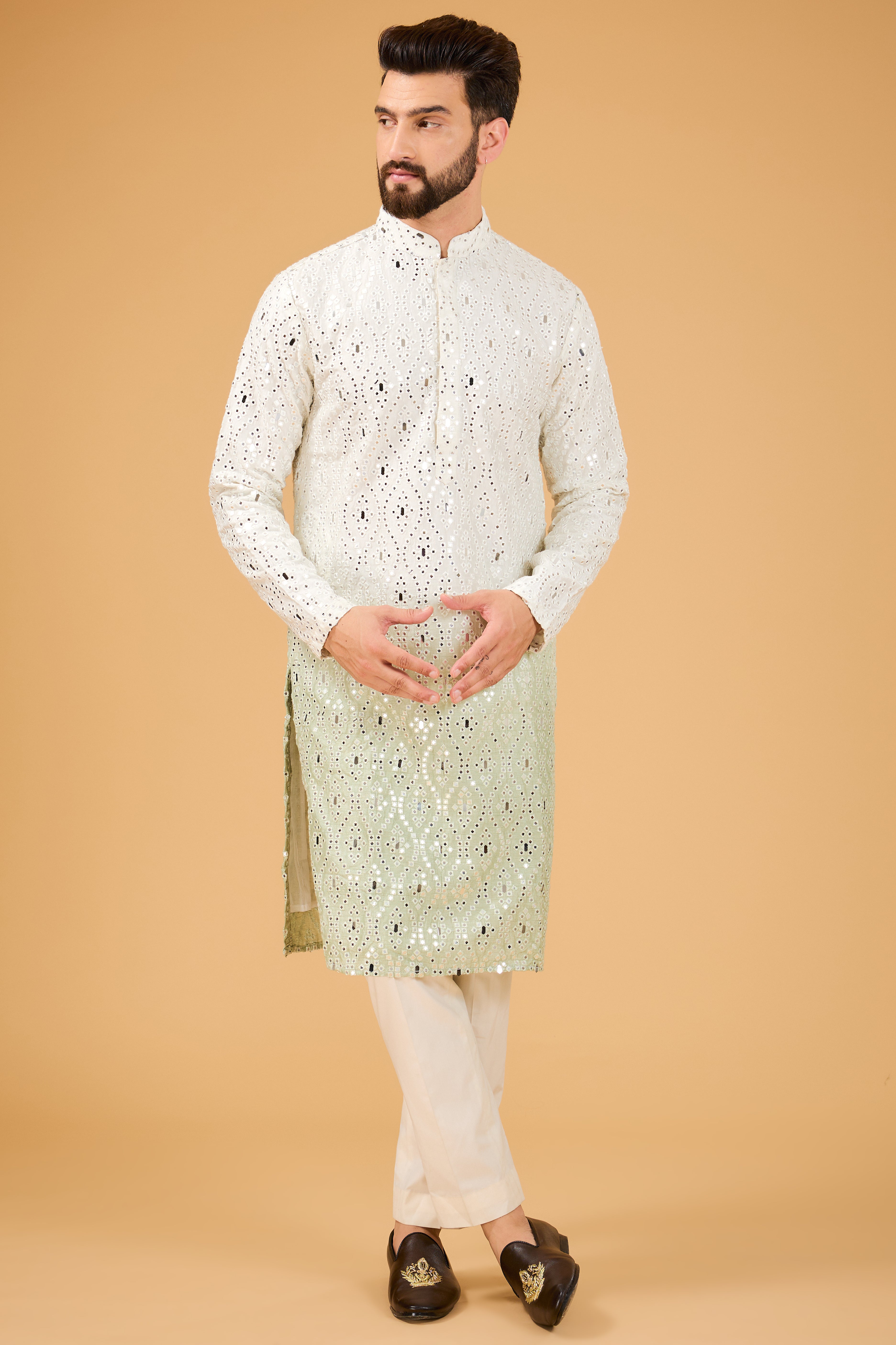 Signature sage green ombre shaded kurta - kasbahmen