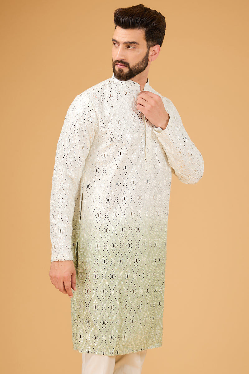 Signature sage green ombre shaded kurta - kasbahmen