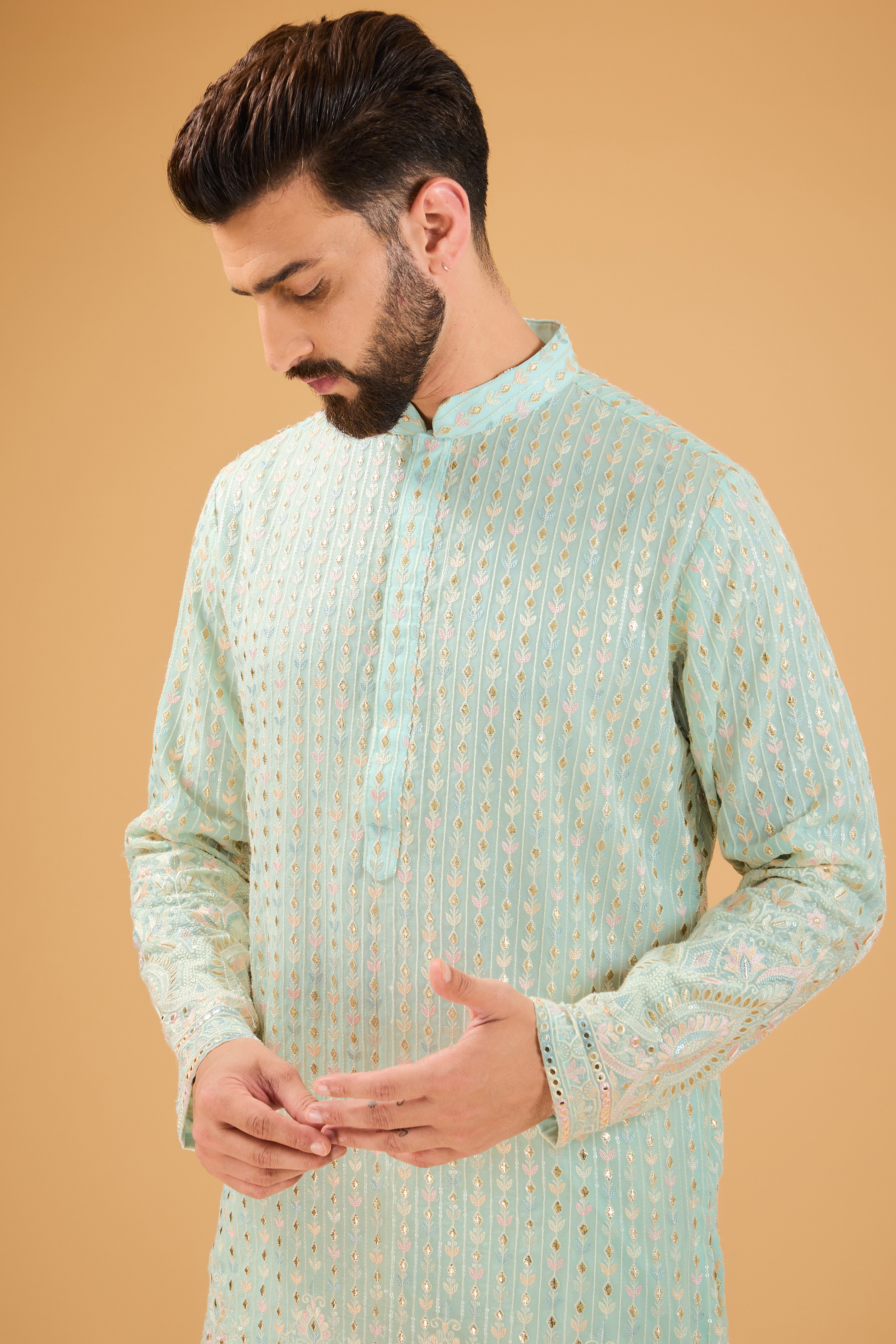 Signature sage green ombre shaded kurta - kasbahmen