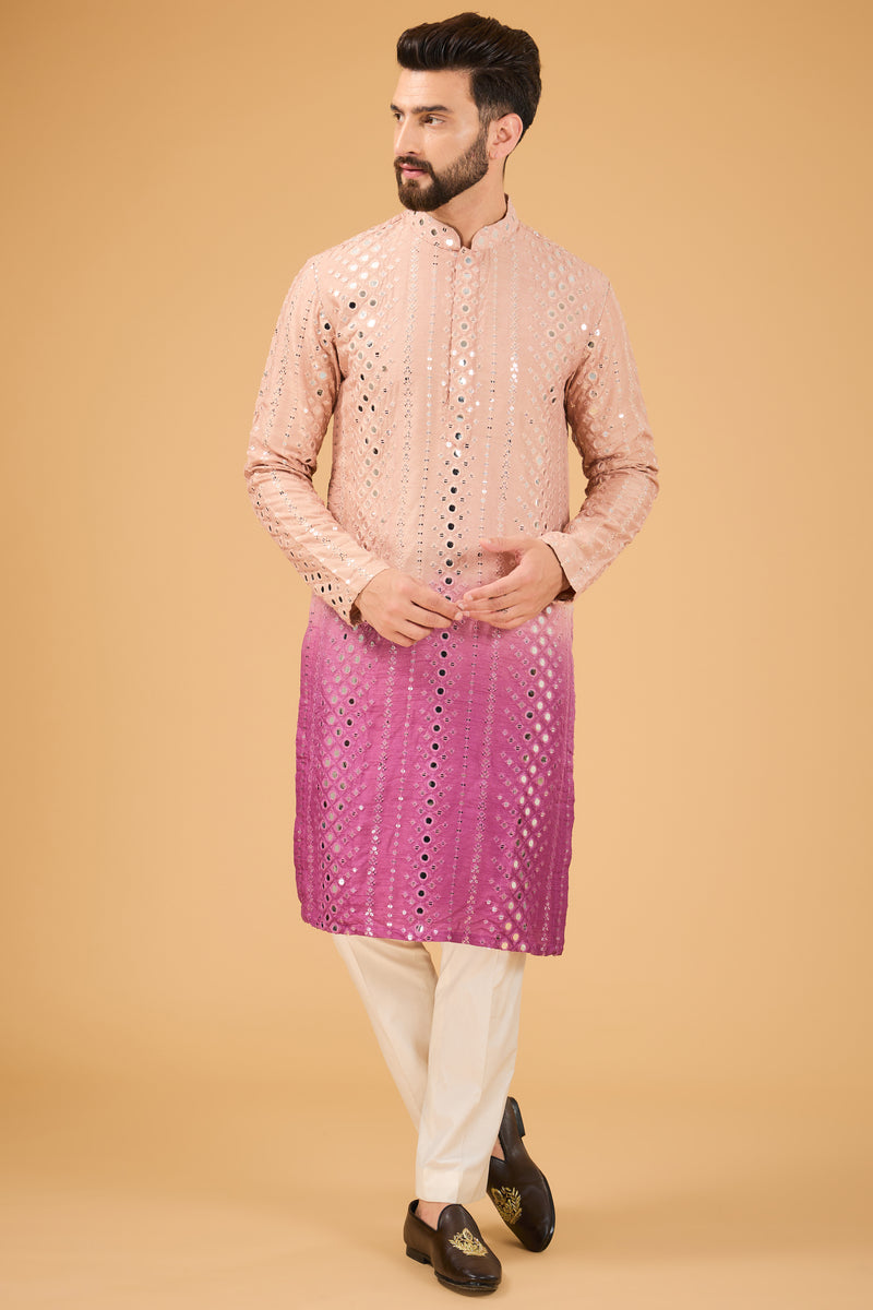 Nude-Muave onbre shaded mirror-work kurta - kasbahmen