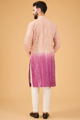 Nude-Muave onbre shaded mirror-work kurta - kasbahmen