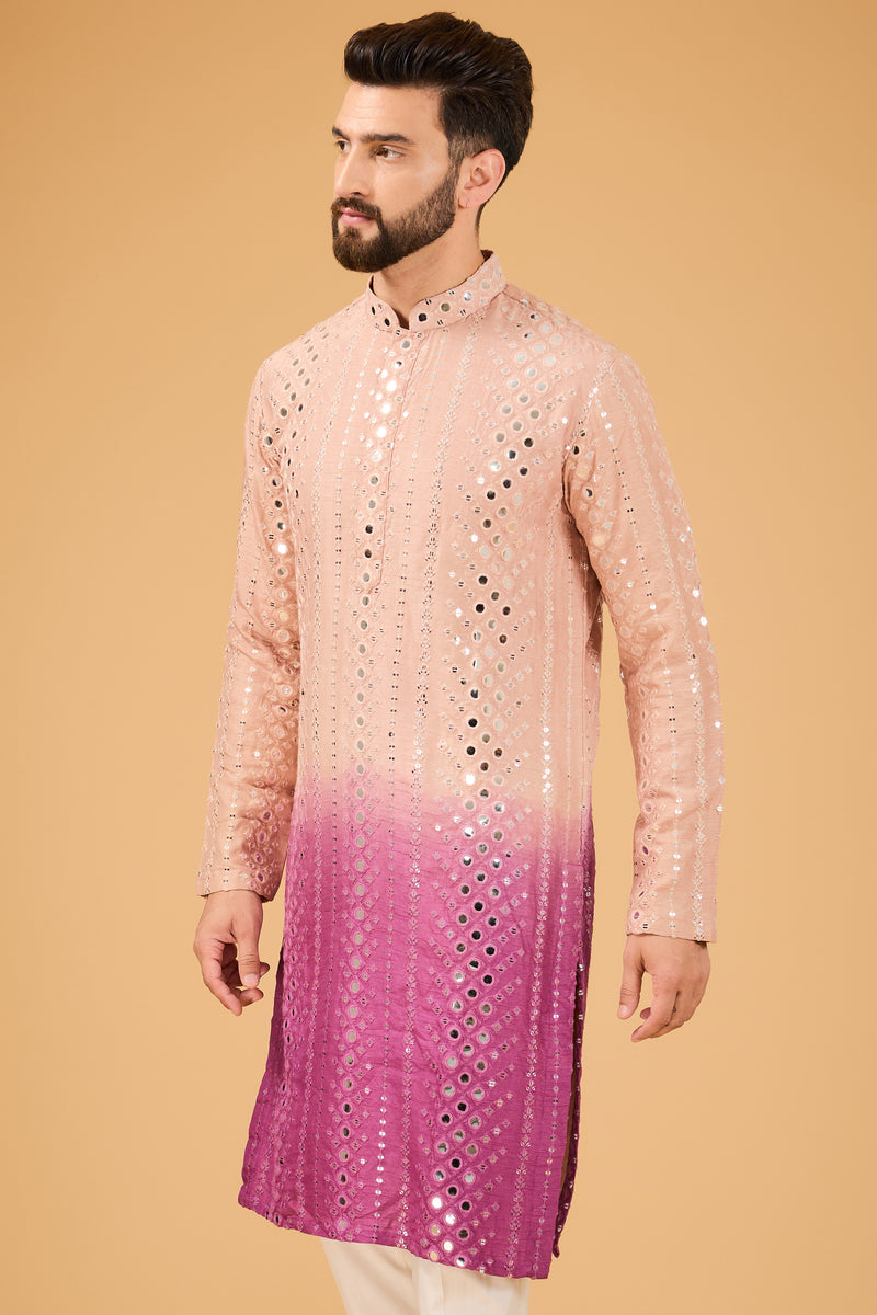 Nude-Muave onbre shaded mirror-work kurta - kasbahmen