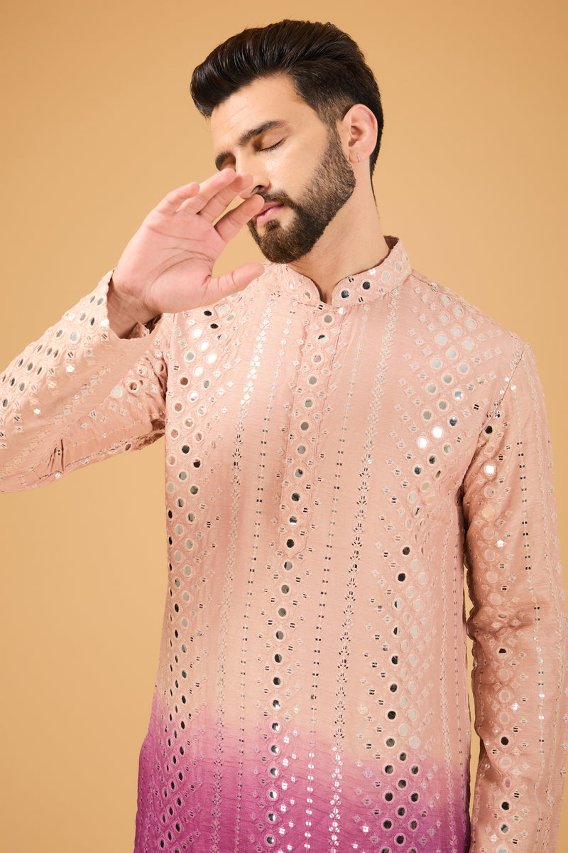 Nude-Muave onbre shaded mirror-work kurta - kasbahmen