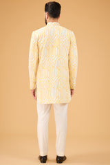 White and yellow geometrically embroidered royal cut indo-western. - kasbahmen