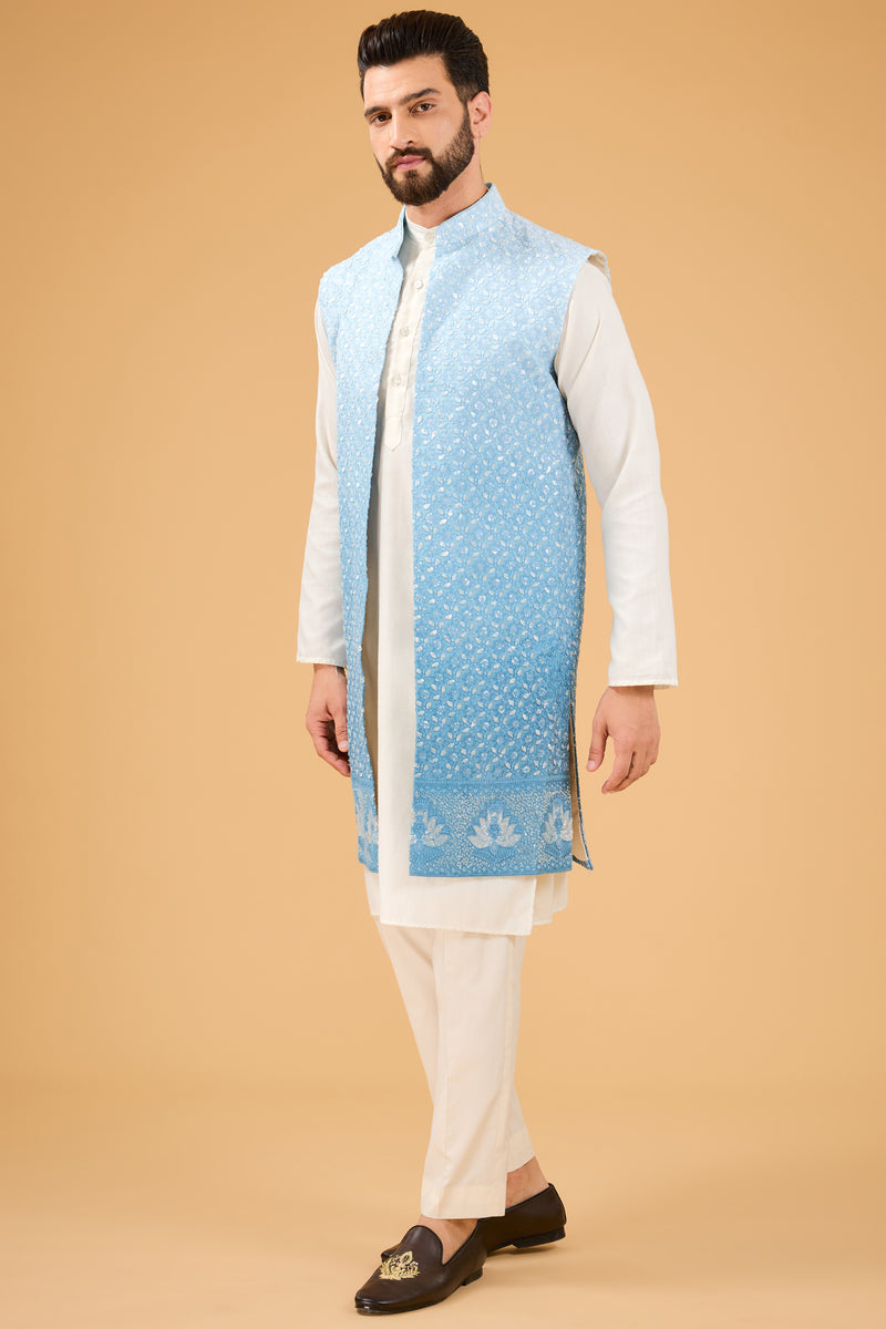 Blue ombre shaded long open shrug - kasbahmen