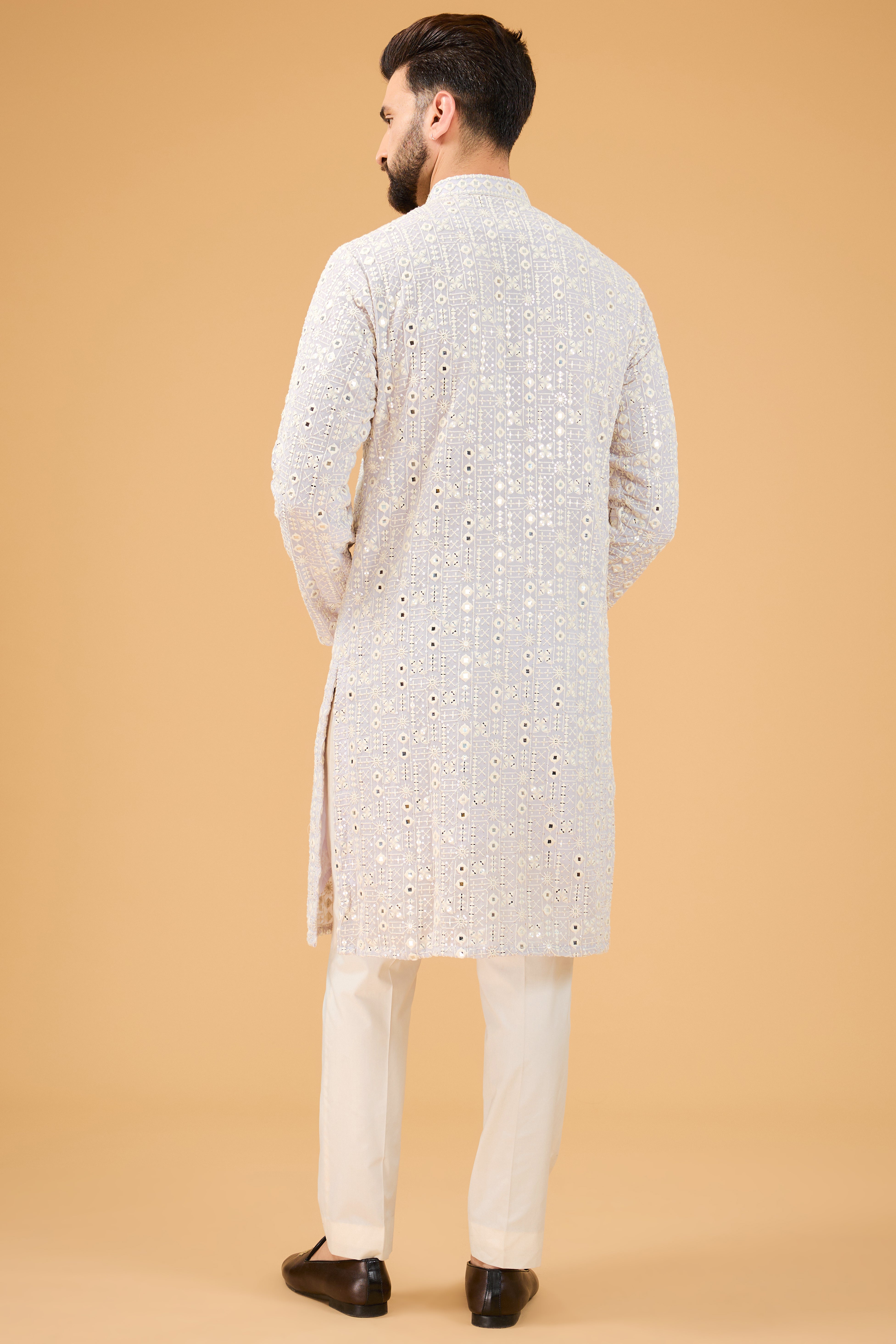 lilac mirror work kurta with intricate neckline - kasbahmen