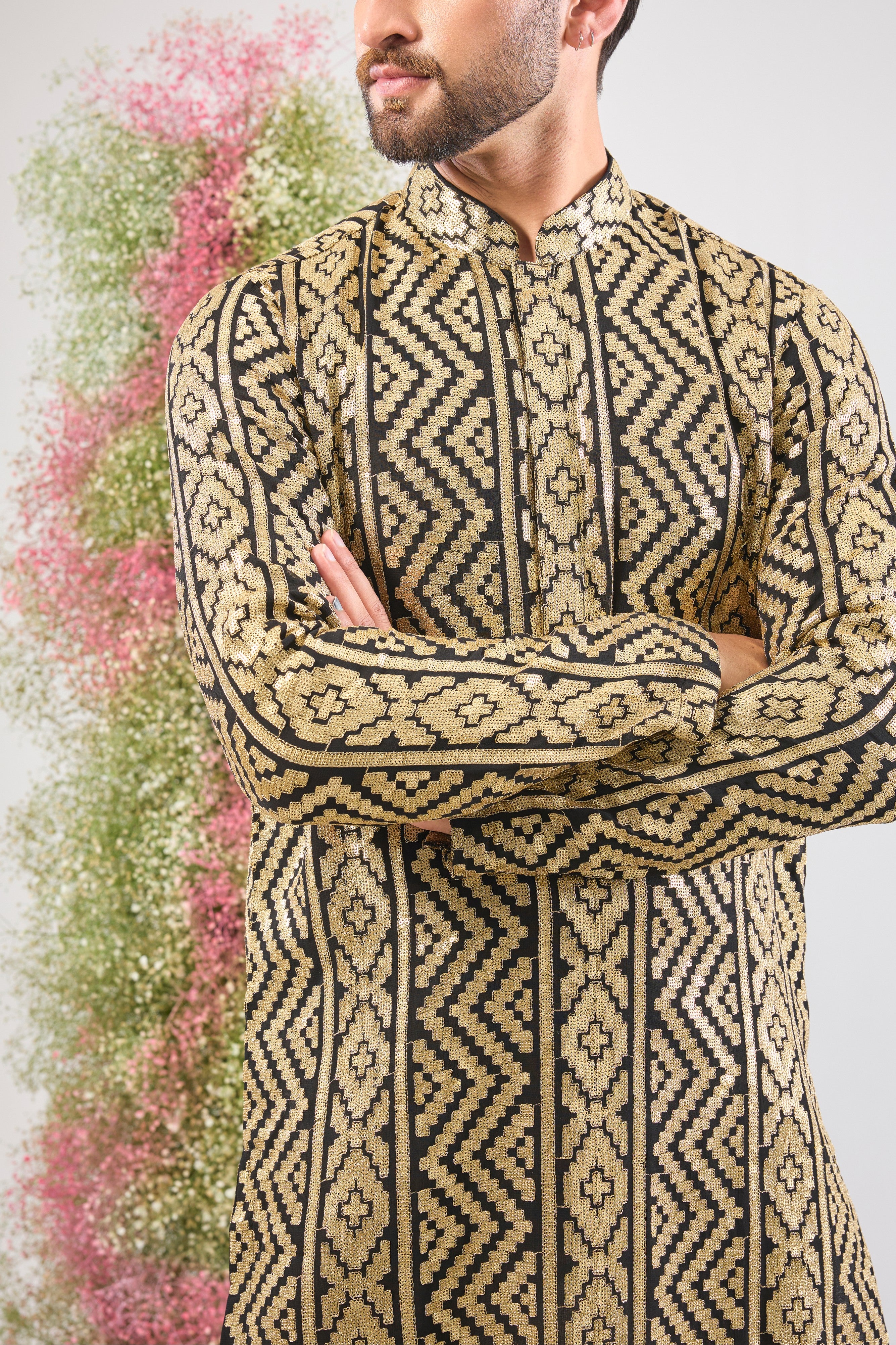 Bold Black, brilliant Gold. Our Short Kurta is pure evening drama!