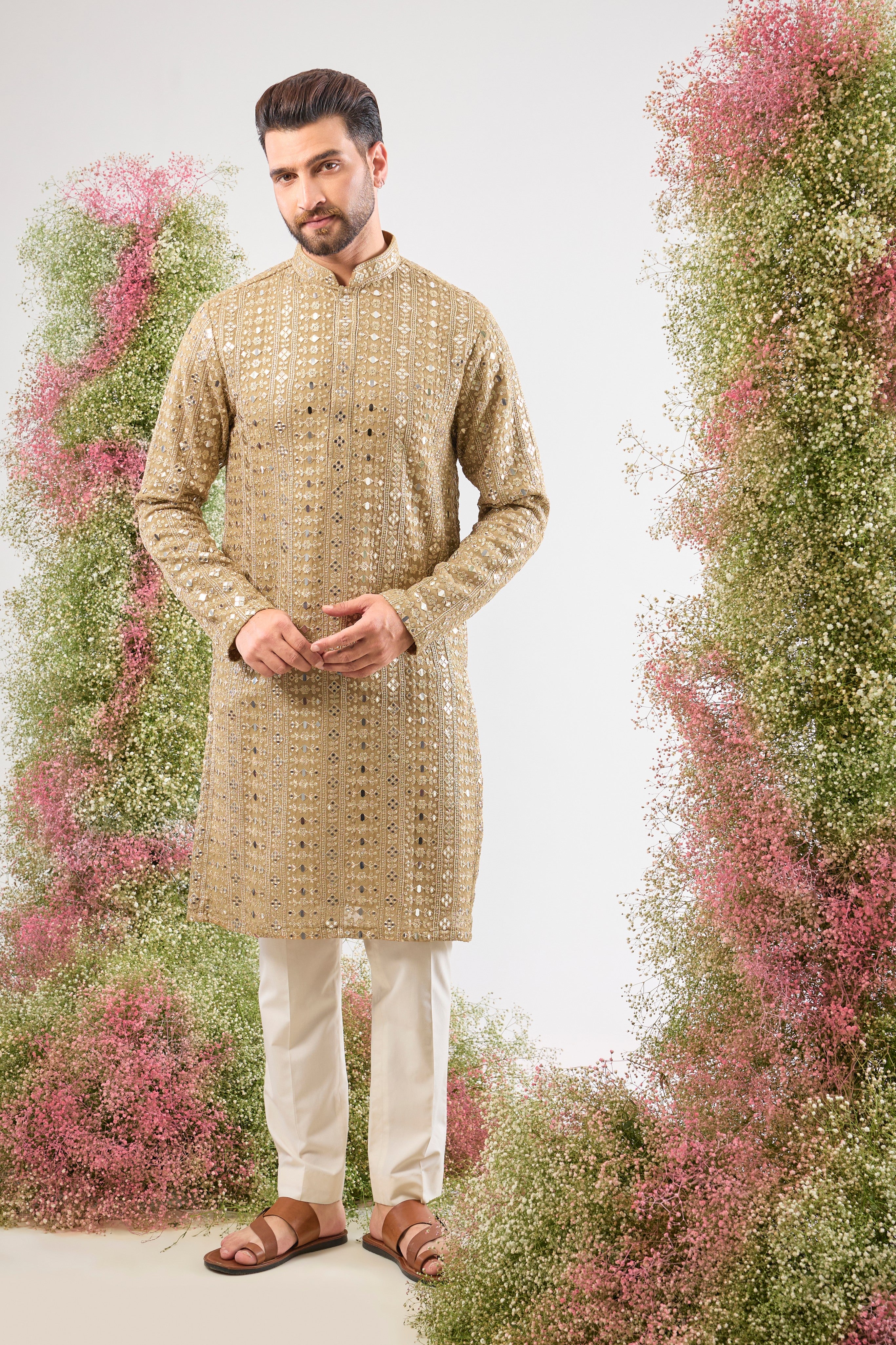 Dazzling Copper. Maximum shine. Our Kurta features Heavy Sequin Work that mimics a mirror shine, complemented by Intricate Thread Work. You'll steal the show! 💫