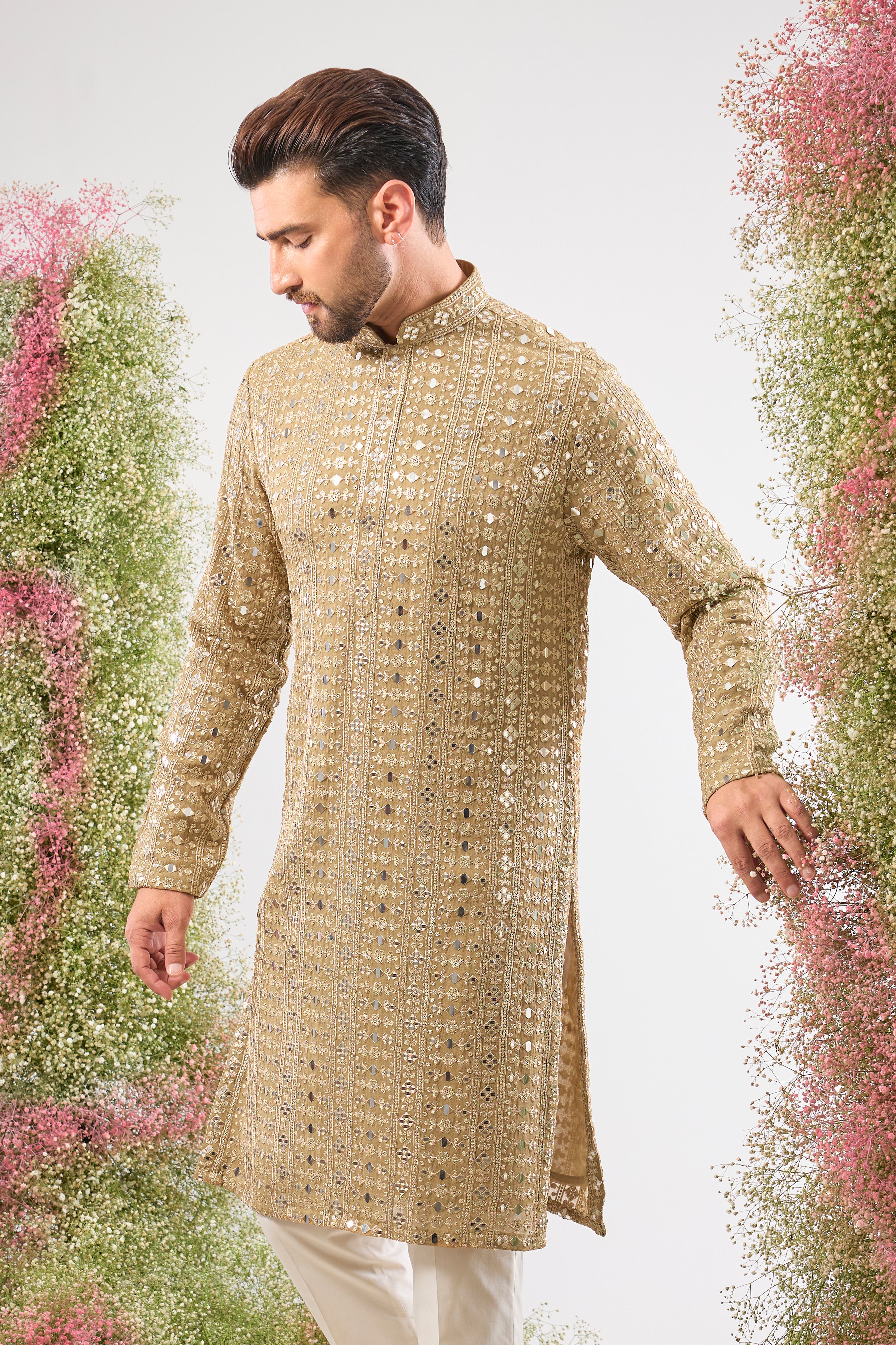 Dazzling Copper. Maximum shine. Our Kurta features Heavy Sequin Work that mimics a mirror shine, complemented by Intricate Thread Work. You'll steal the show! 💫