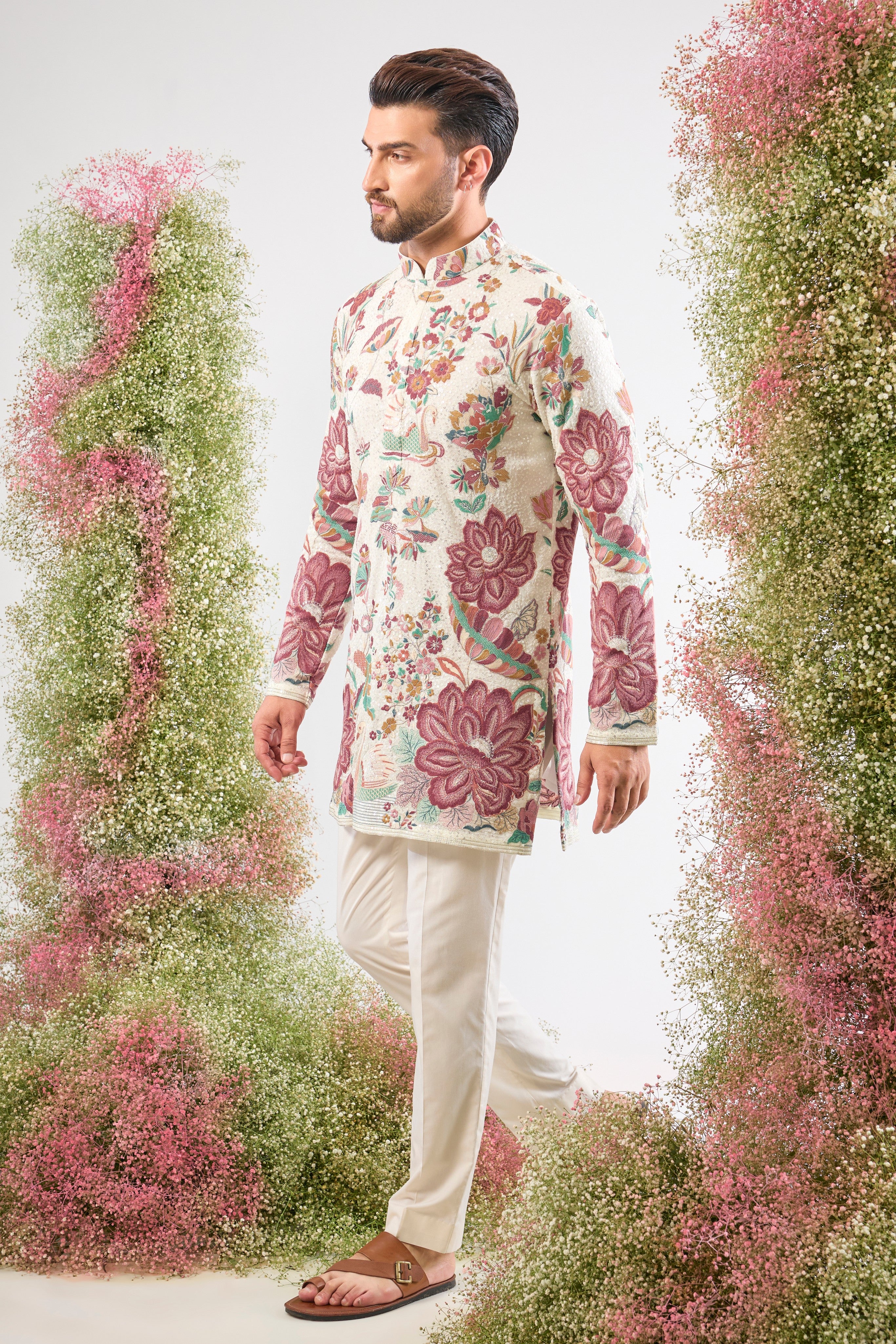 Ethereal White. Charming details. Our Sequined Kurta features beautiful Flamingos and Lotus motifs—a truly exquisite look. 🤍🦩