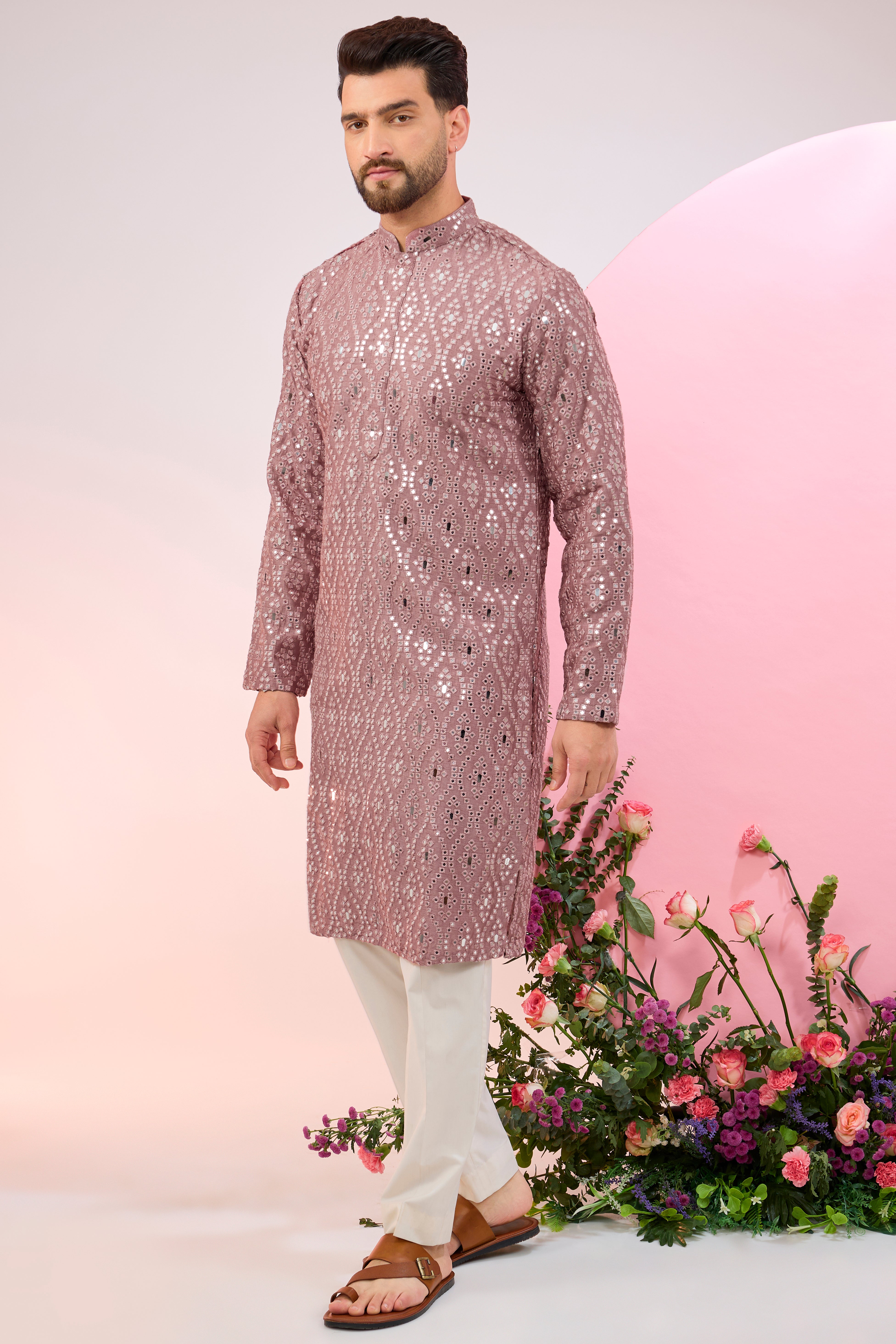 Signature purple mirror-work kurta