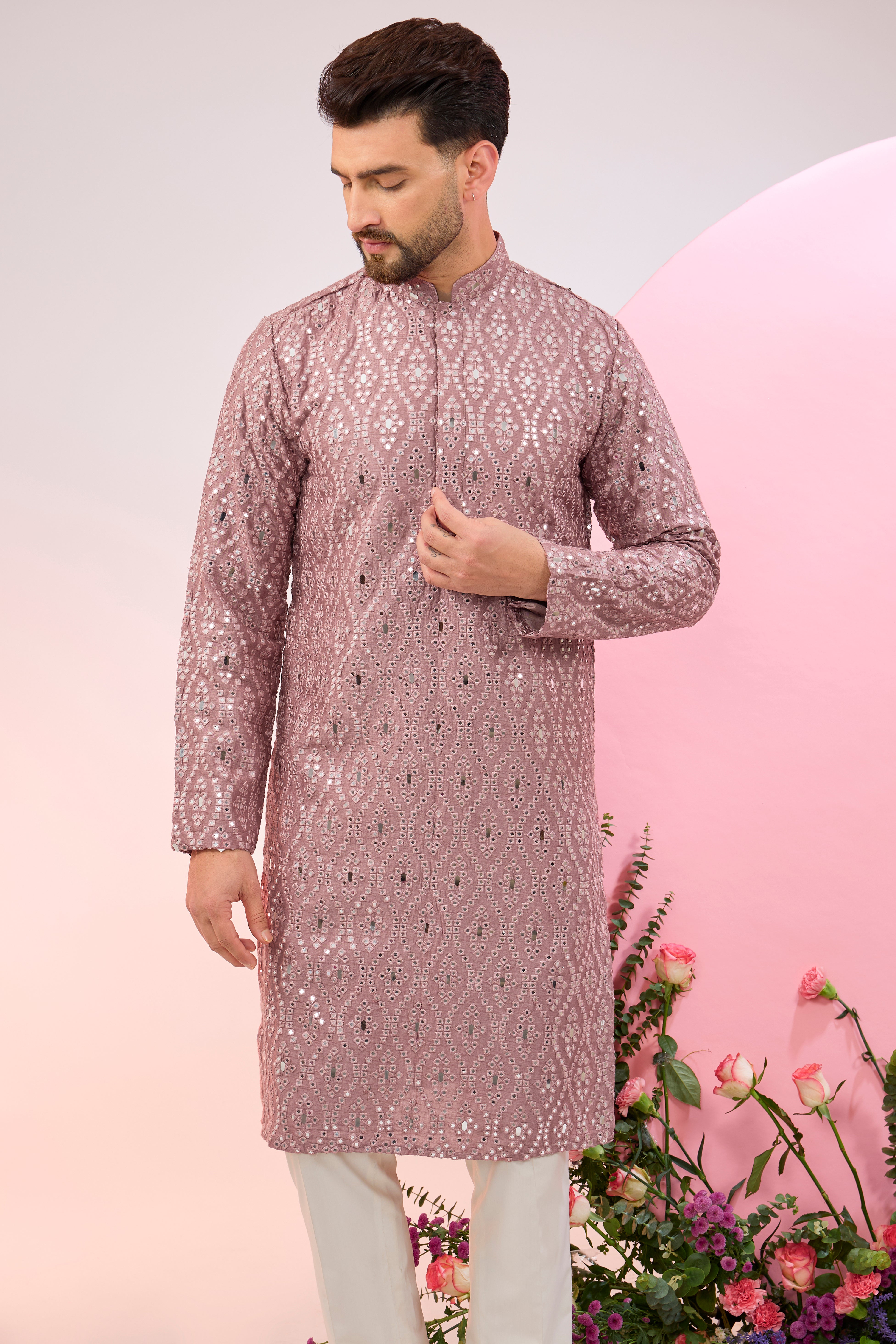 Signature purple mirror-work kurta