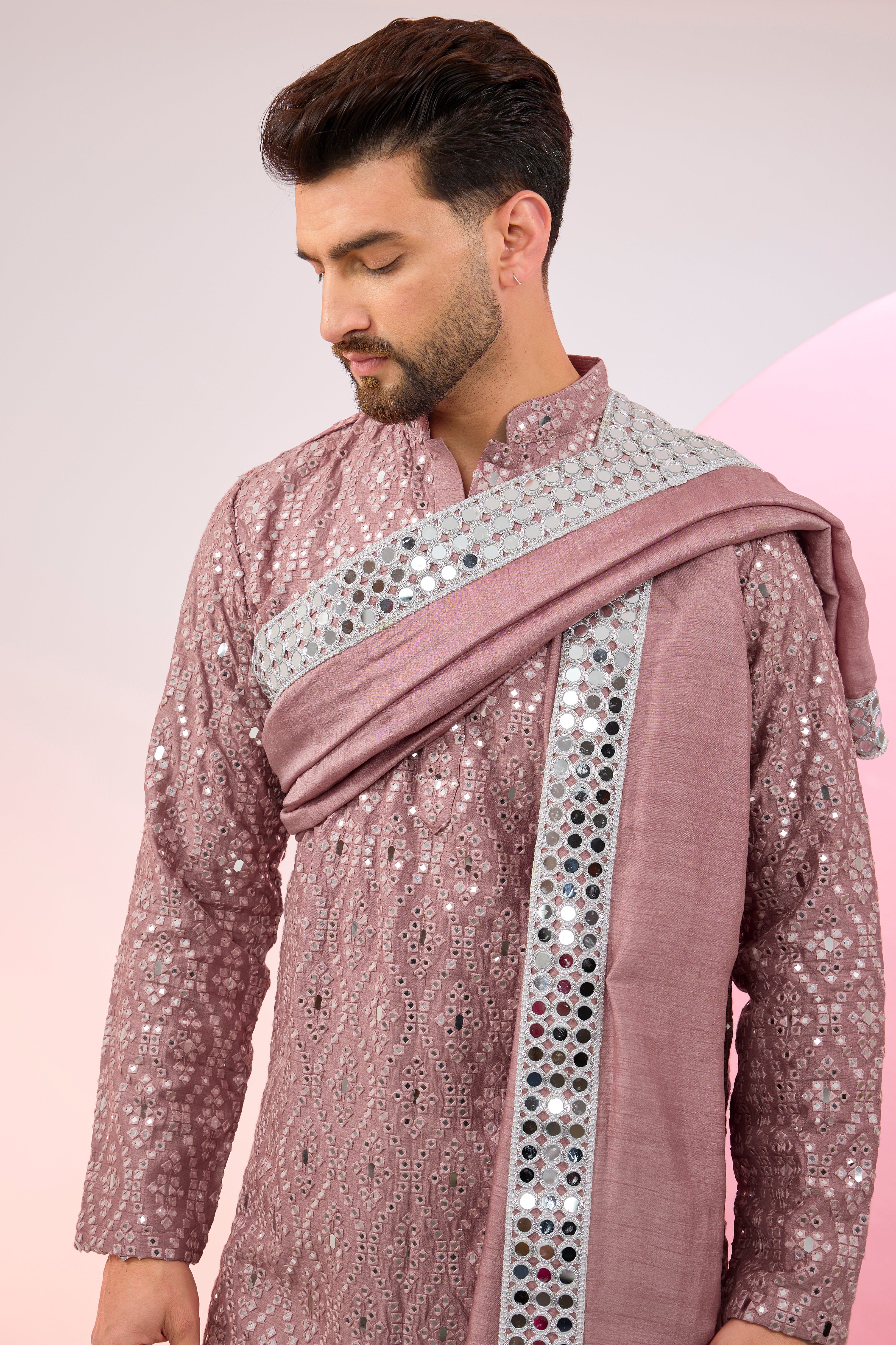 Signature purple mirror-work kurta with stole