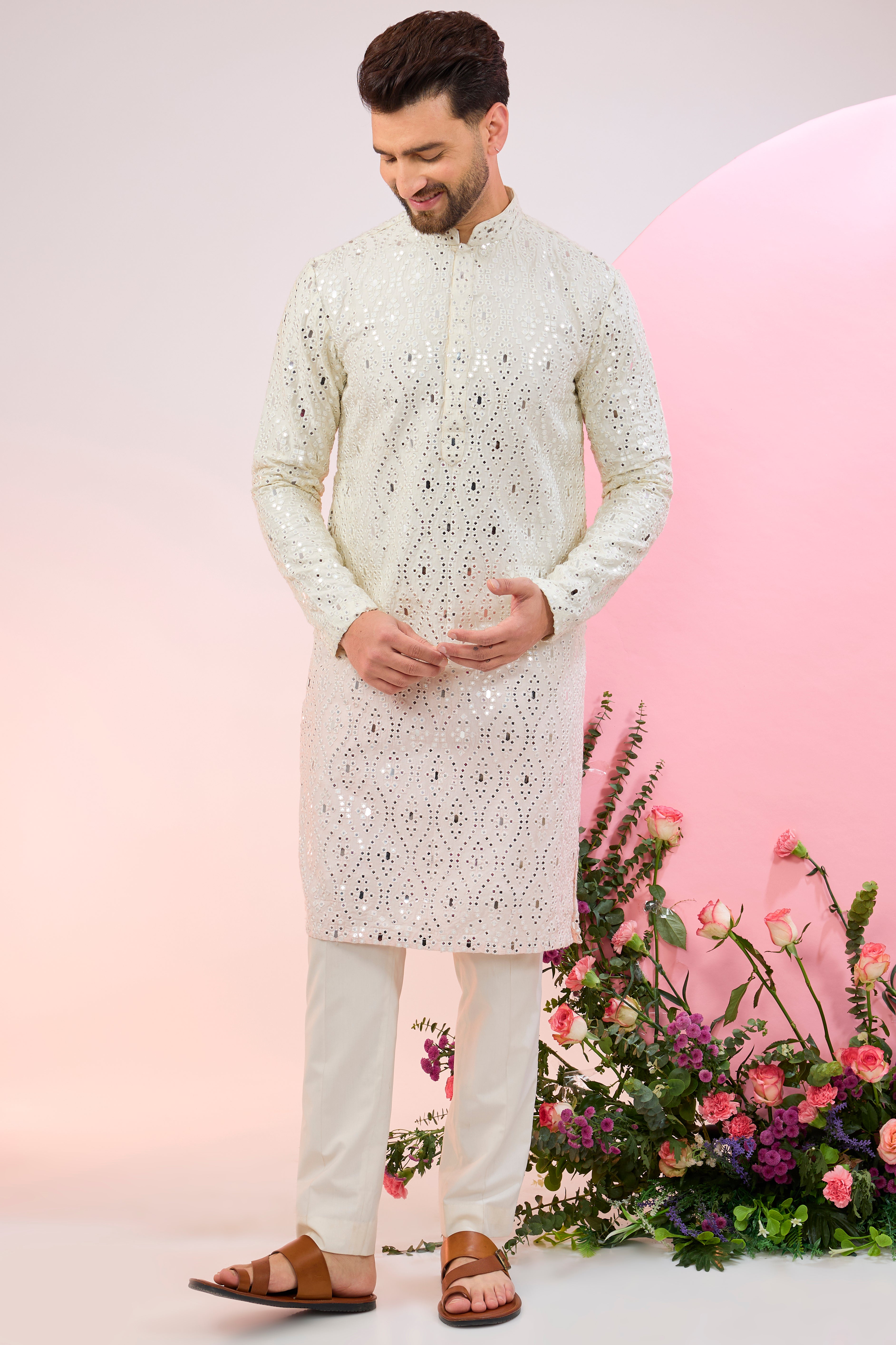 Signature ombre shaded mirror-work kurta.