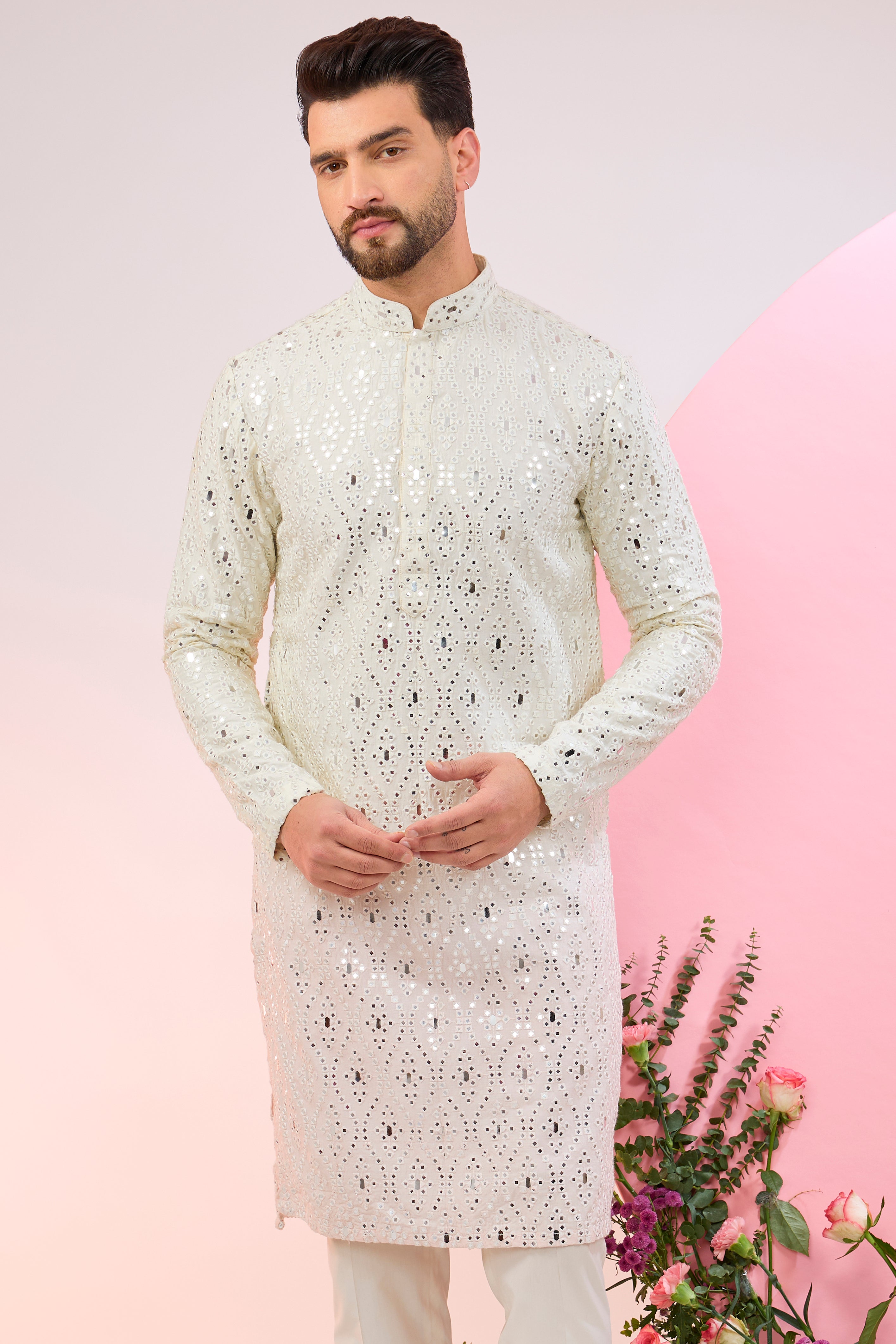 Signature ombre shaded mirror-work kurta.