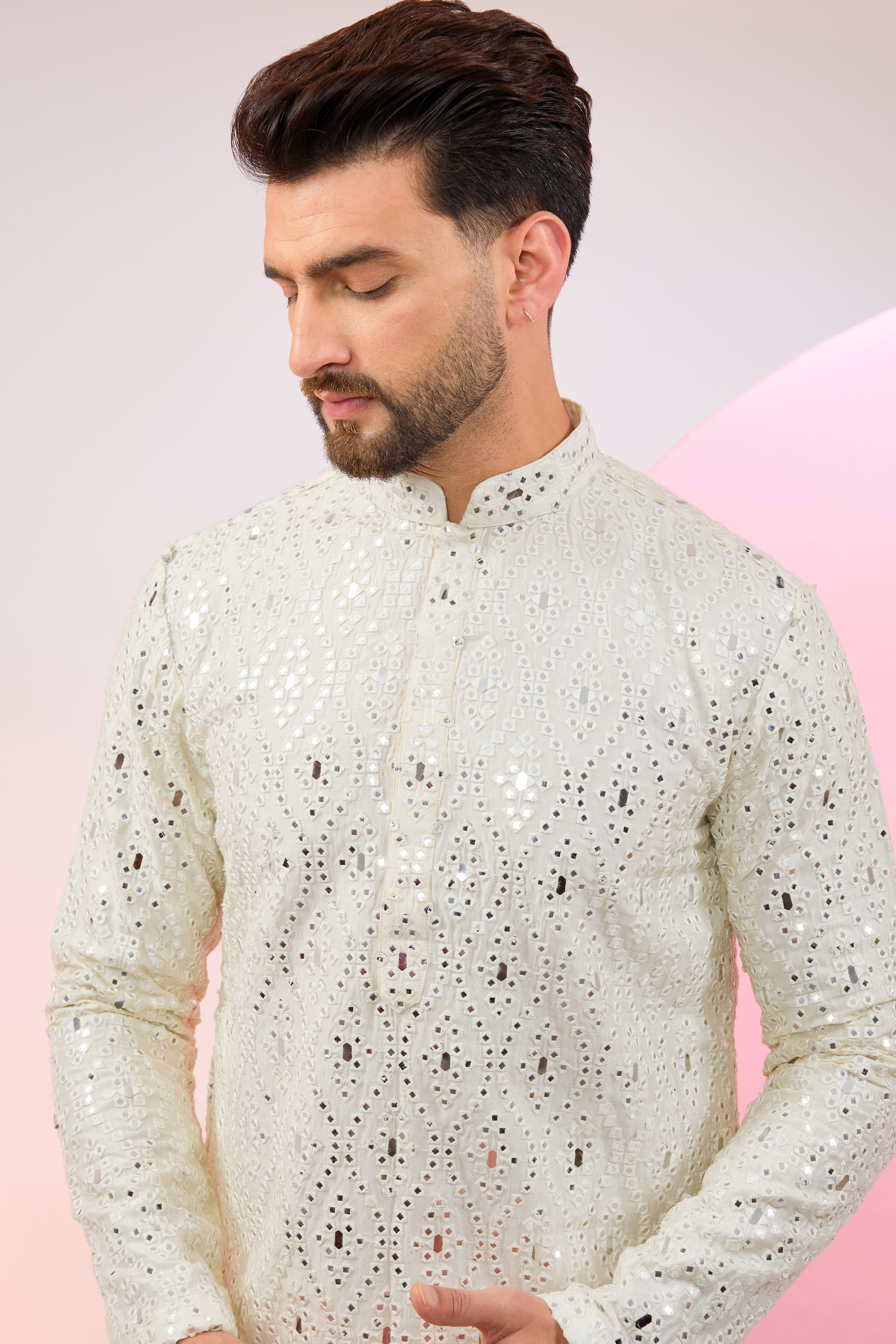 Signature ombre shaded mirror-work kurta.