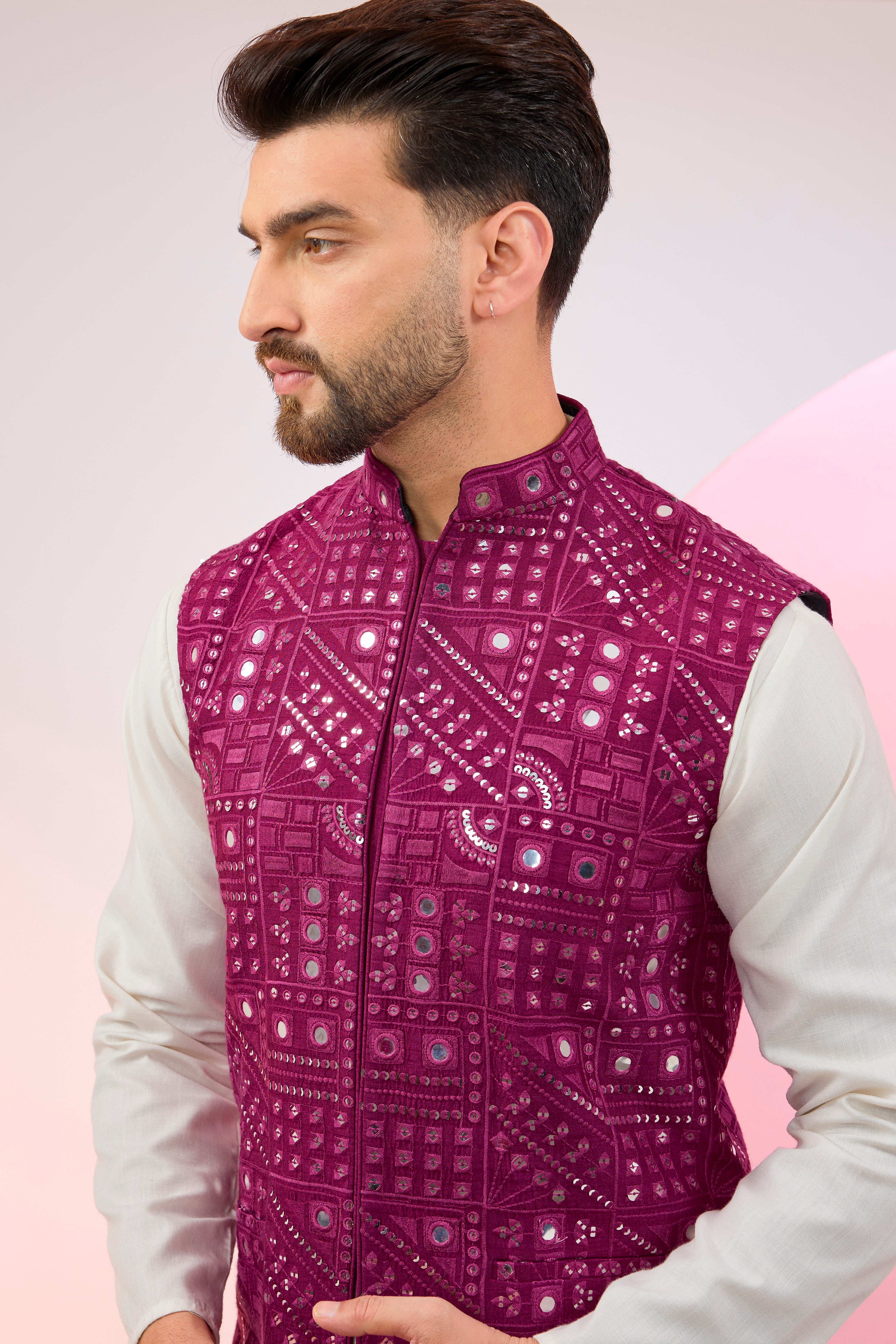 magenta purple mirror work jacket