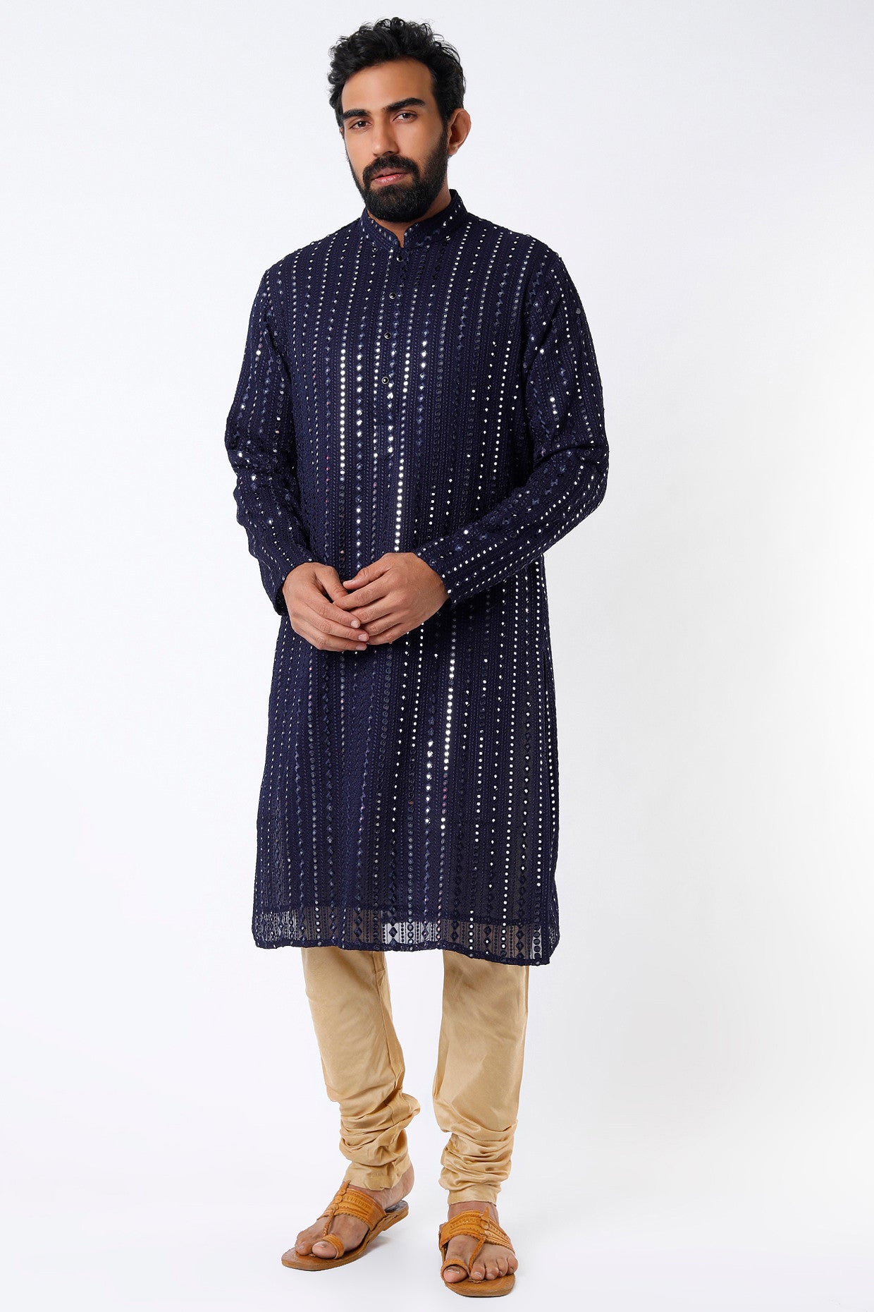 Navy Mirror Work Kurta - kasbahmen