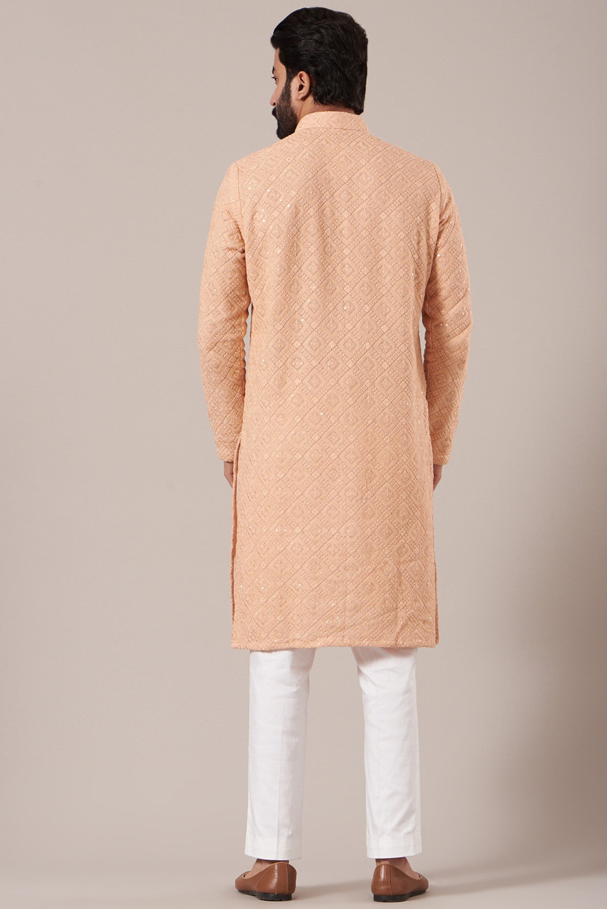 Peach Chikankari Embroidered Kurta - kasbahmen