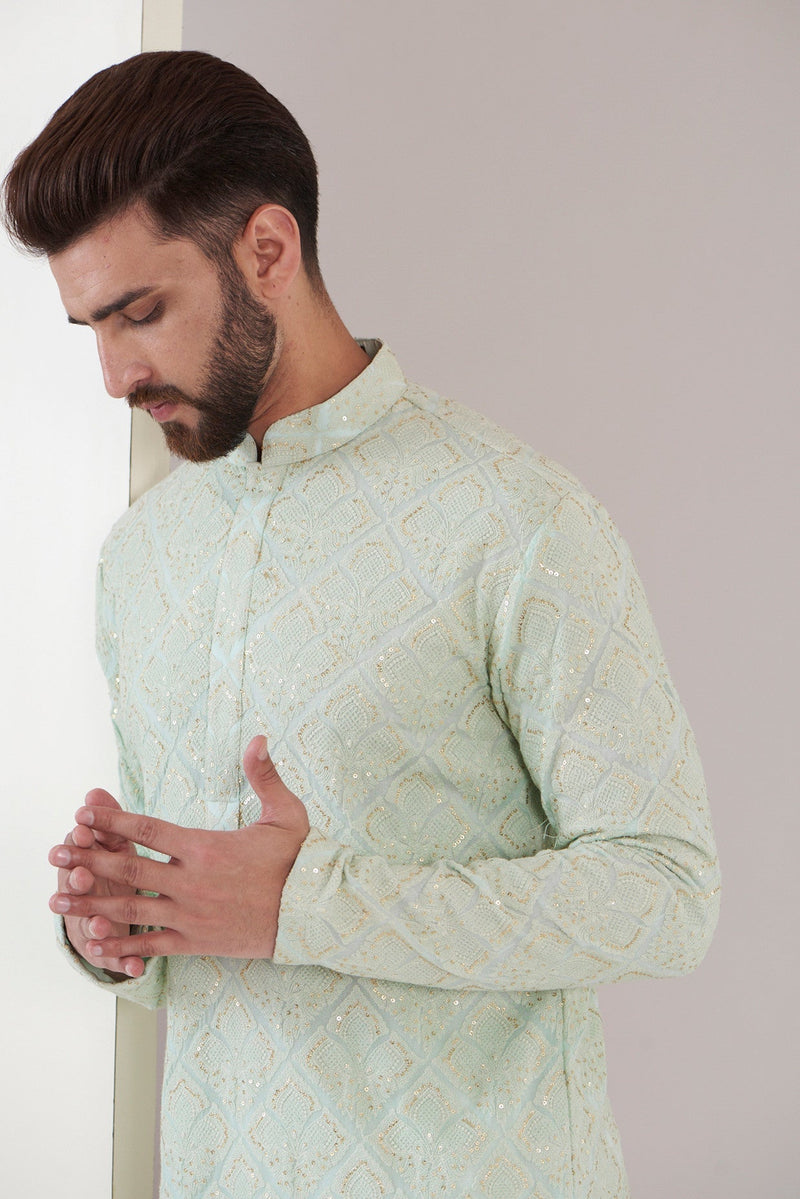 Powder blue chikankari kurta - kasbahmen