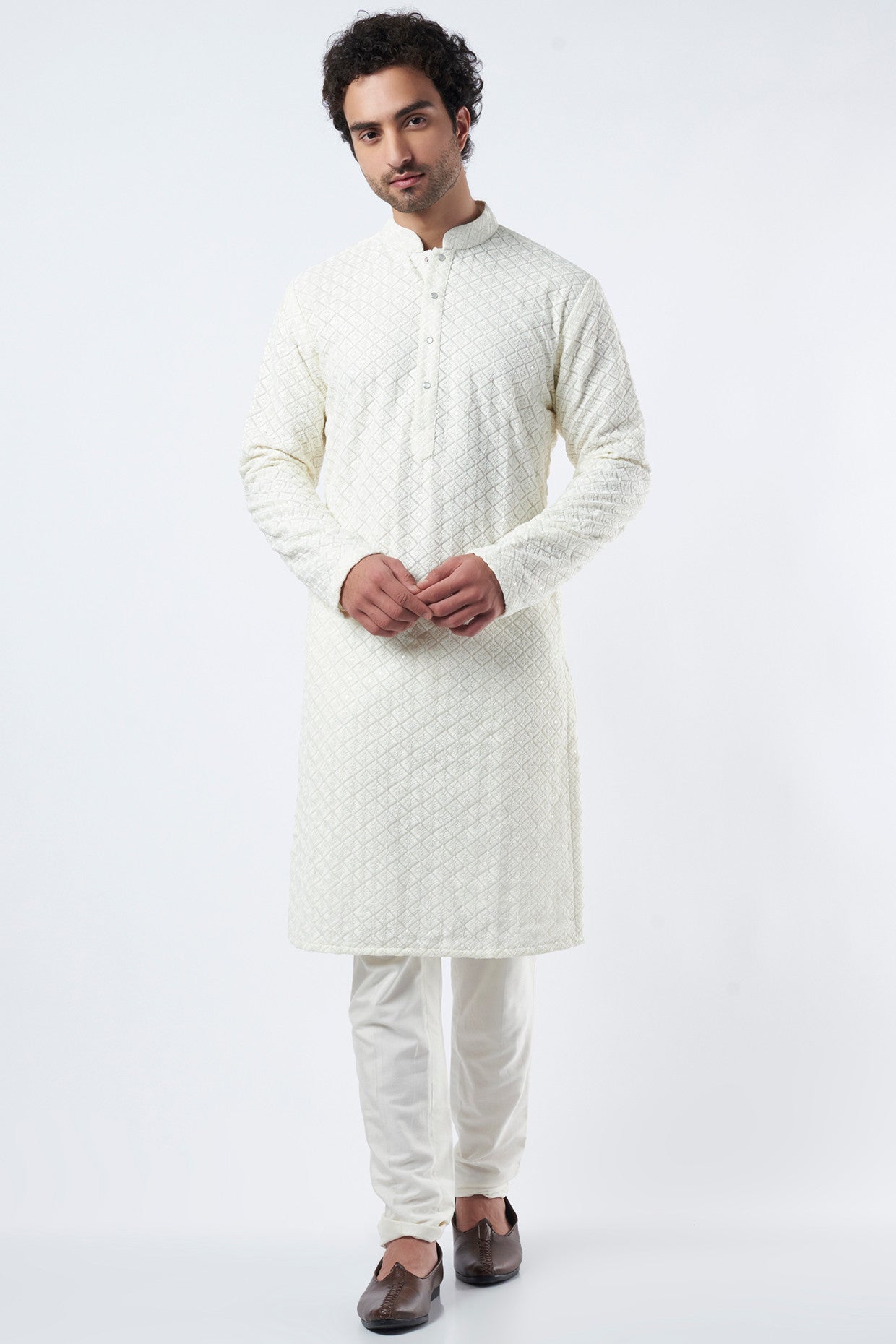 White Kurta In Georgette - kasbahmen