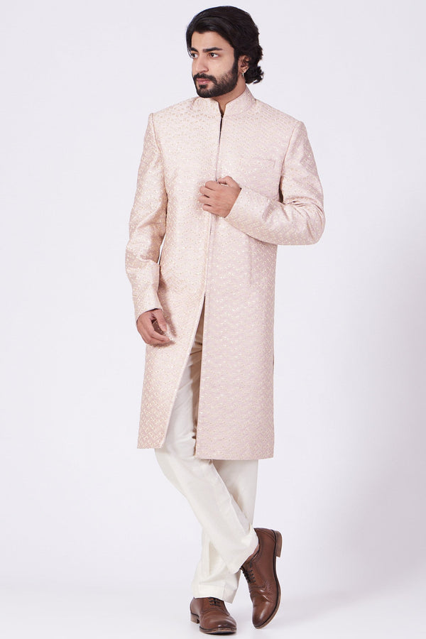 Blush Pink Sequins Embroidered Sherwani - kasbahmen