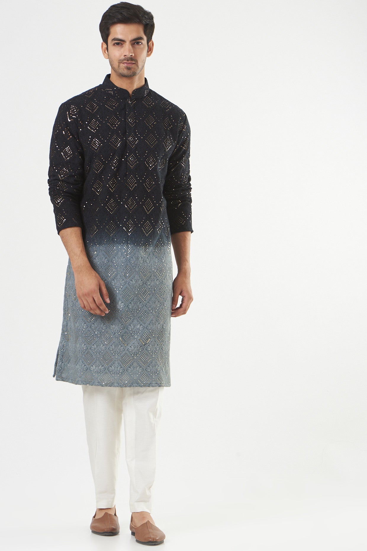 Grey Chikankari Shaded Kurta - kasbahmen