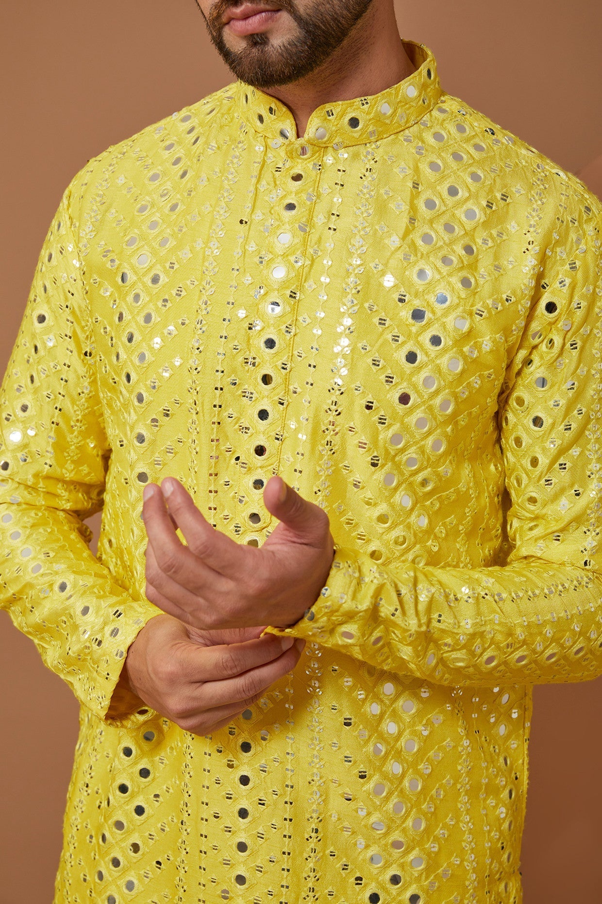 Bright Yellow Signature Mirrorwork Kurta - kasbahmen