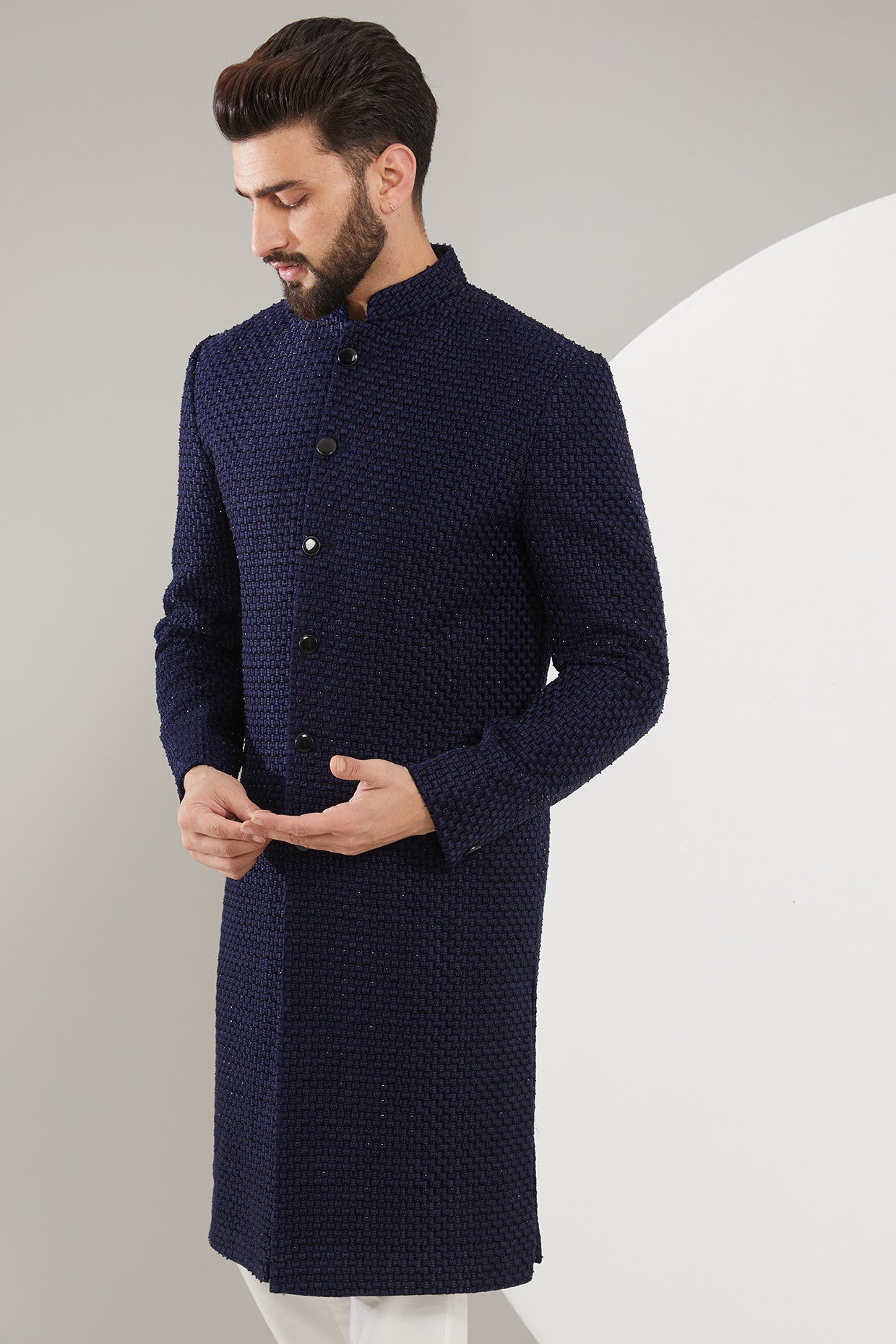 Navy Blue Cut-dana Sherwani - kasbahmen